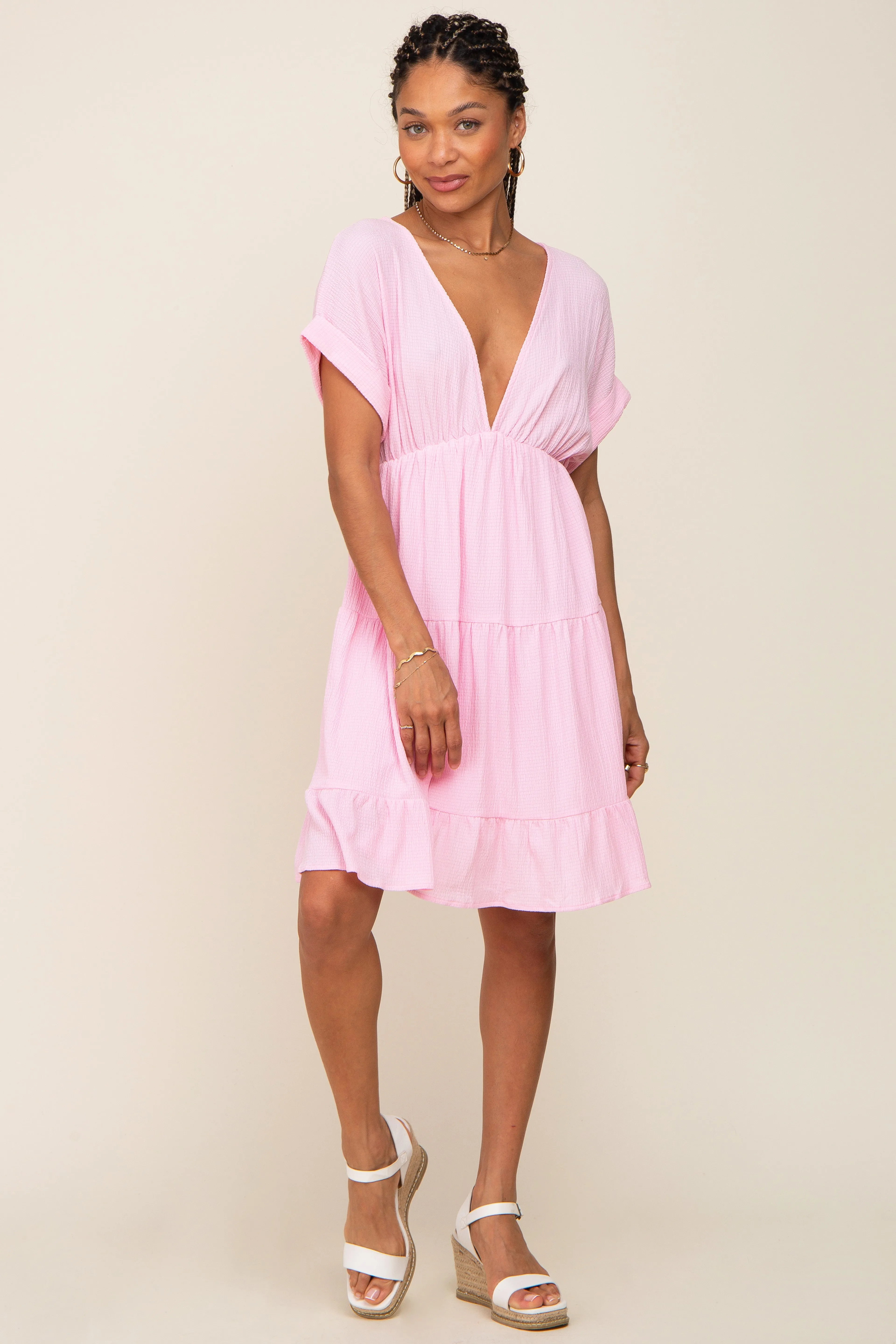 Pink V-Neck Tiered Cutout Back Dress sold by Pinkblush product image thumbnail 4