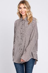 Charcoal Striped Oversized Button Up Top sold by Pinkblush