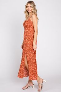 Rust Floral Side Slit Midi Dress sold by Pinkblush