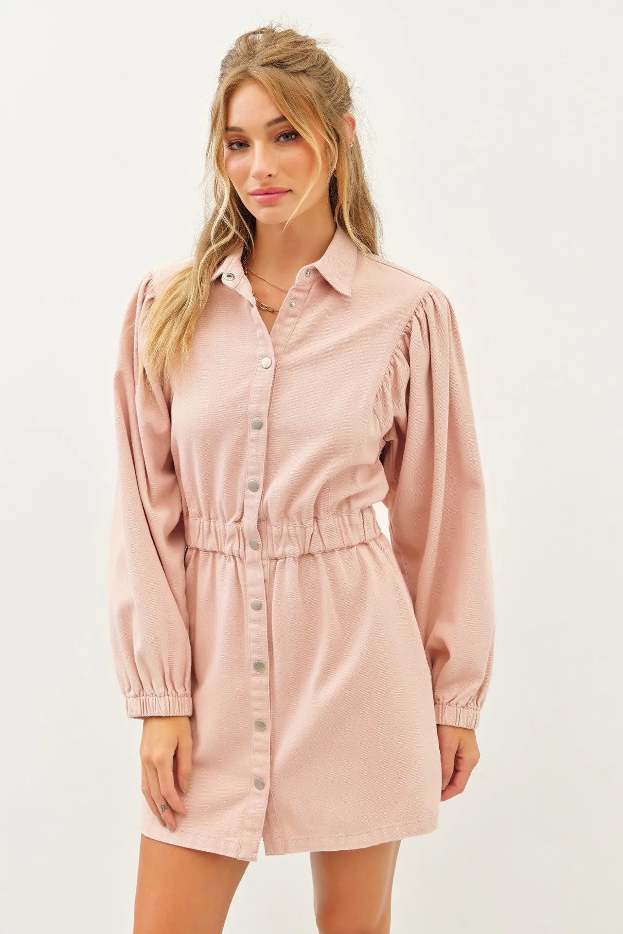 Dusty Pink Long Sleeved Button Down Cotton Twill Dress sold by Pinkblush product image thumbnail 4