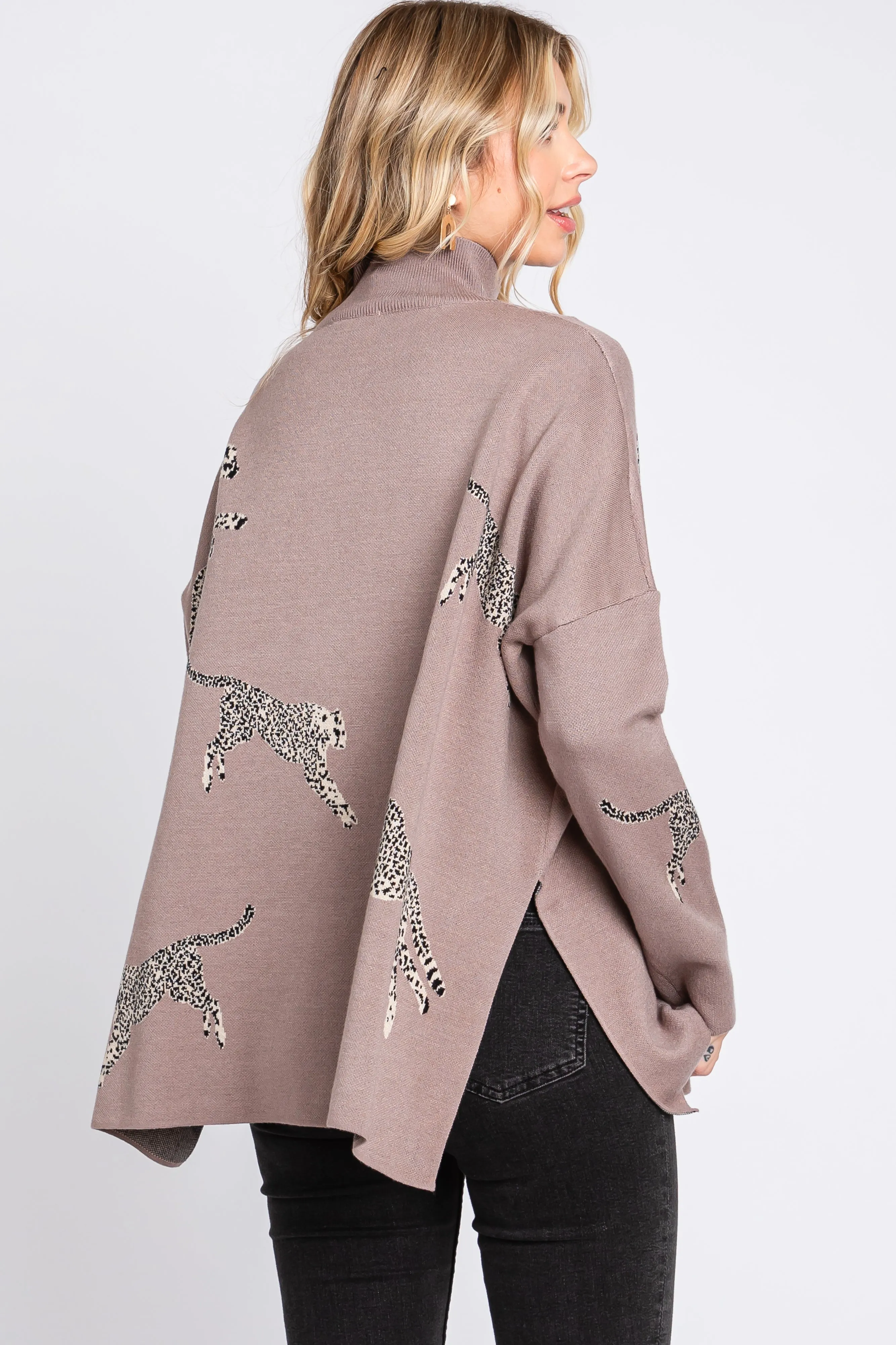 Taupe Animal Print Side Slit Sweater sold by Pinkblush product image thumbnail 3