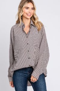 Charcoal Striped Oversized Button Up Top sold by Pinkblush