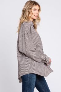 Charcoal Striped Oversized Button Up Top sold by Pinkblush