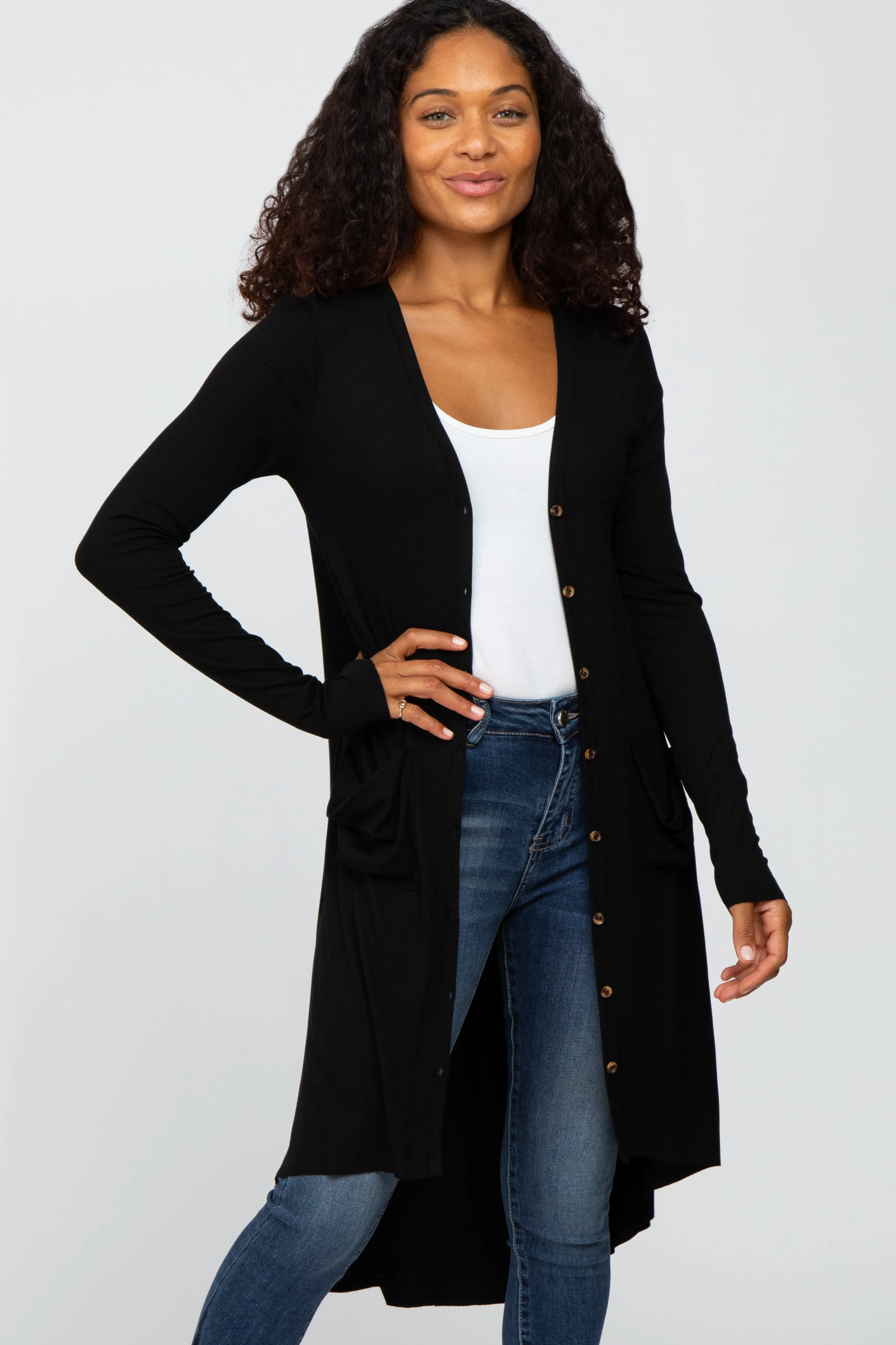 Black Button Front Knit Cardigan sold by Pinkblush product image thumbnail 2