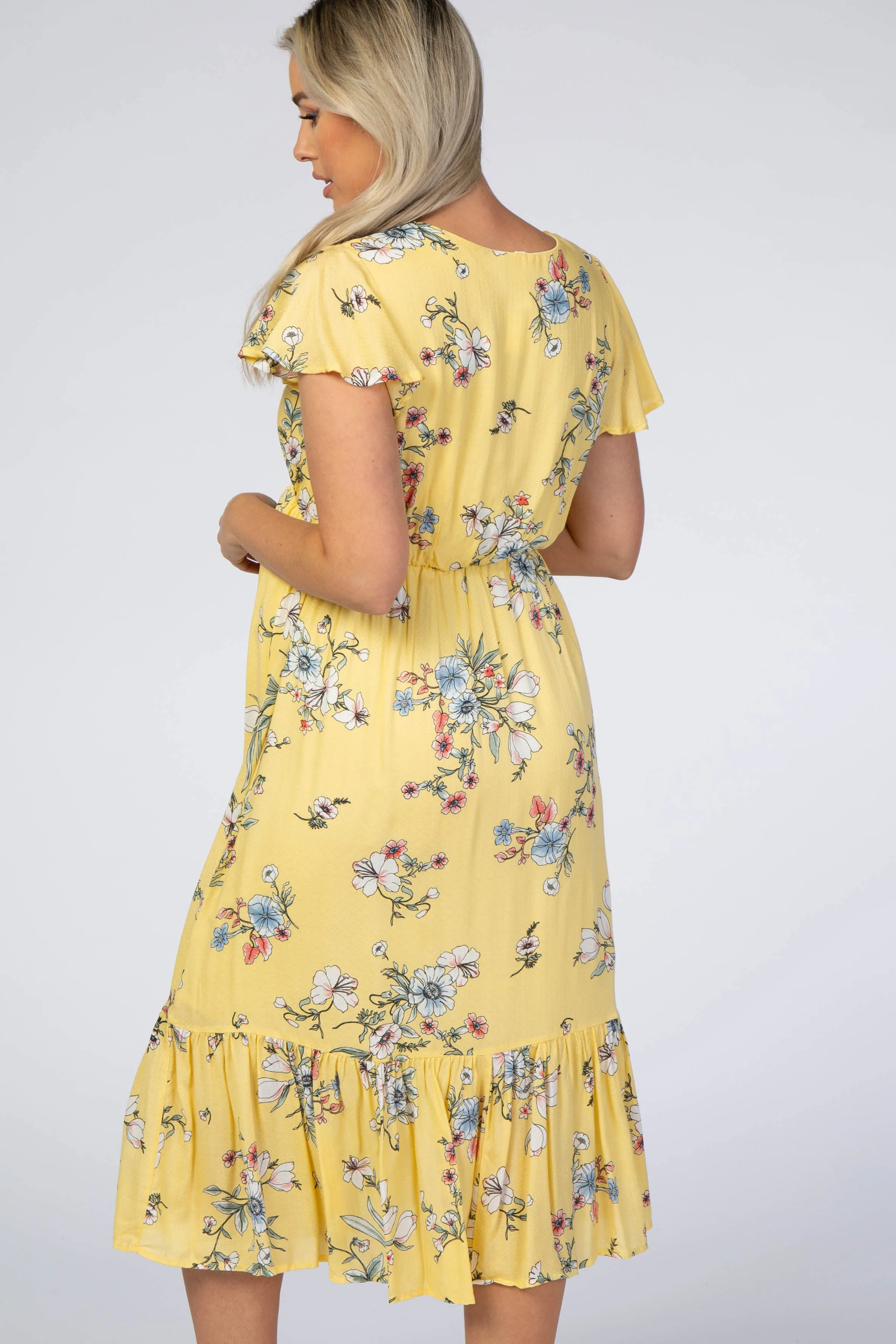 Yellow Floral Flounce Sleeve Midi Maternity Dress sold by Pinkblush product image thumbnail 3