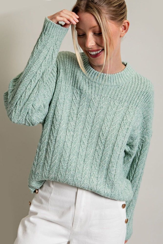 Mint Green Cable Knit Sweater sold by Pinkblush