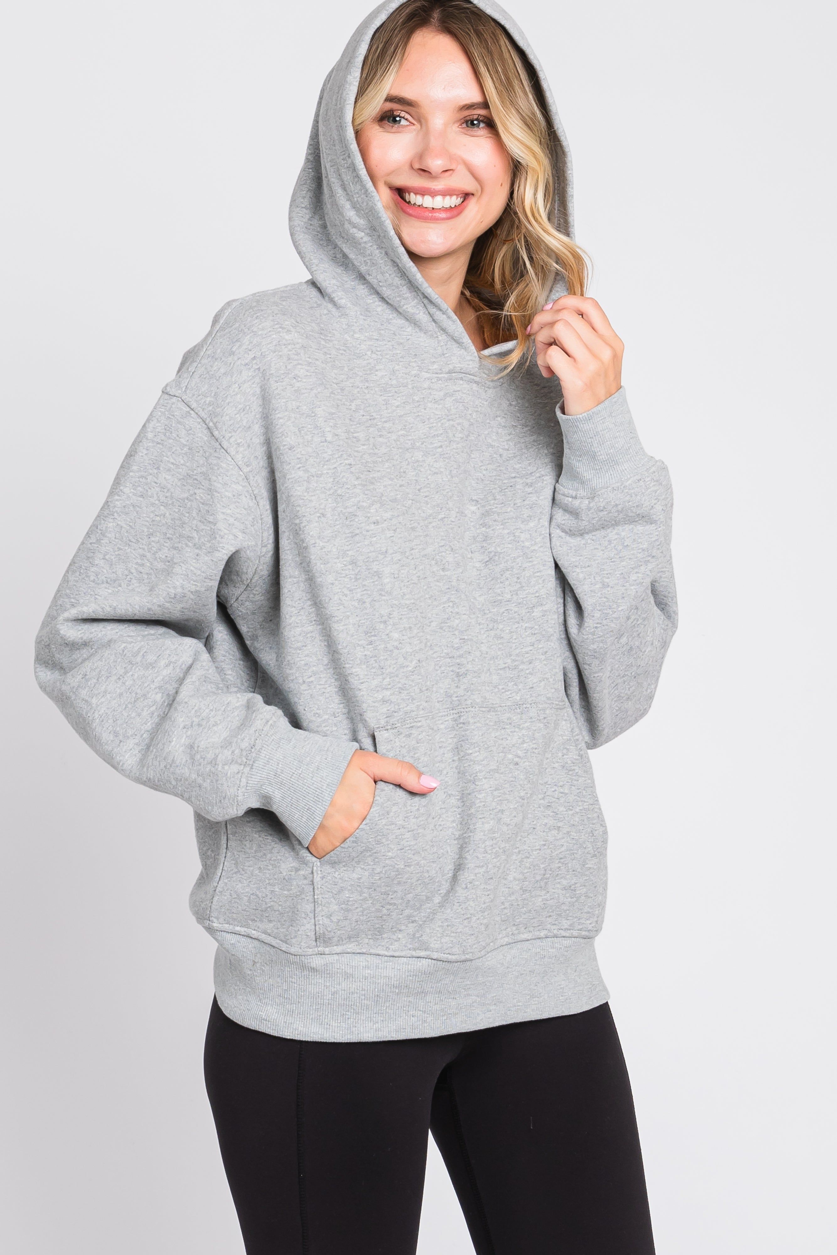 Heather Grey Front Pocket Hooded Fleece Sweatshirt sold by Pinkblush product image thumbnail 5