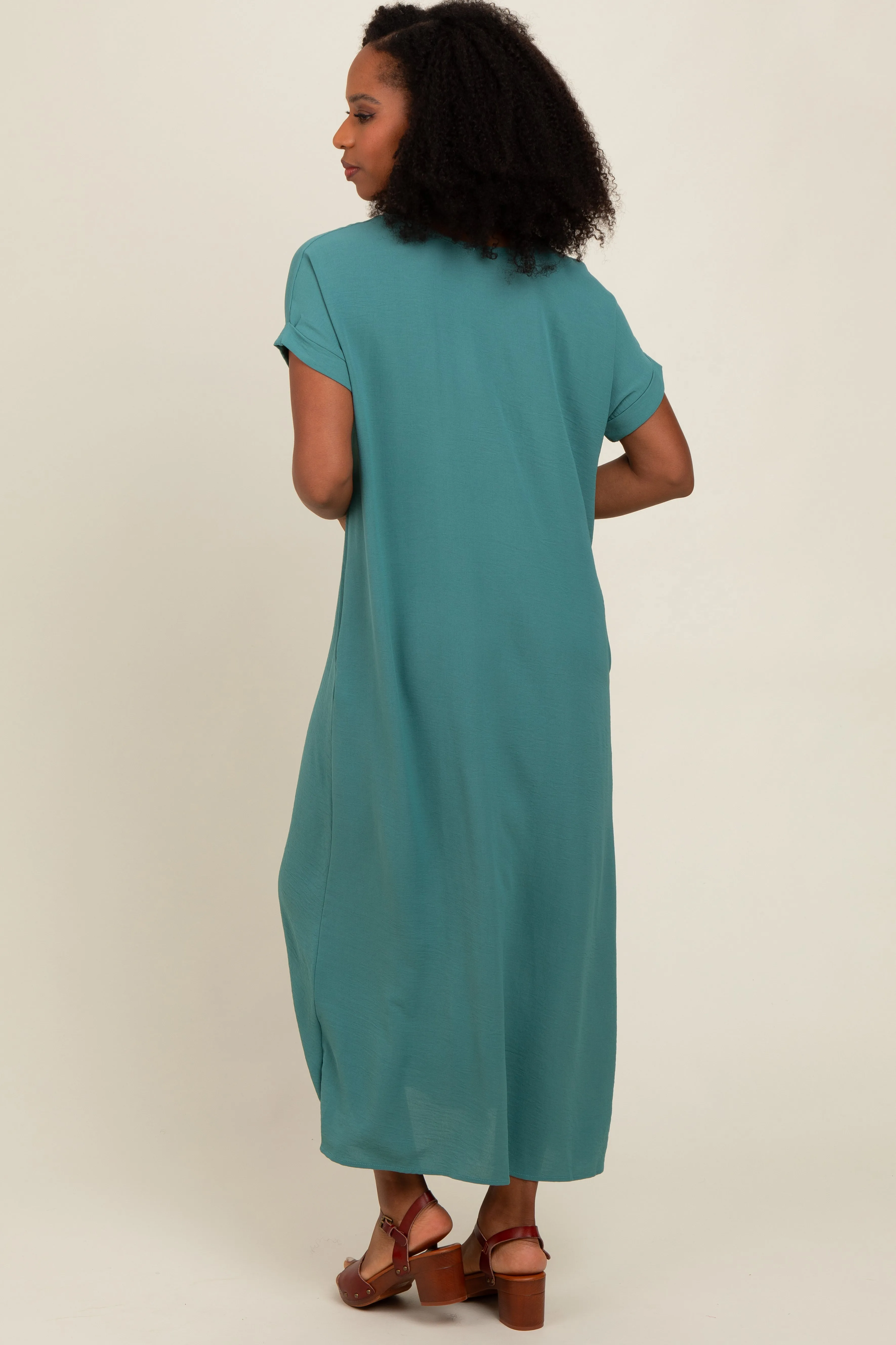 Teal Rolled Cuff Midi Dress sold by Pinkblush product image thumbnail 5