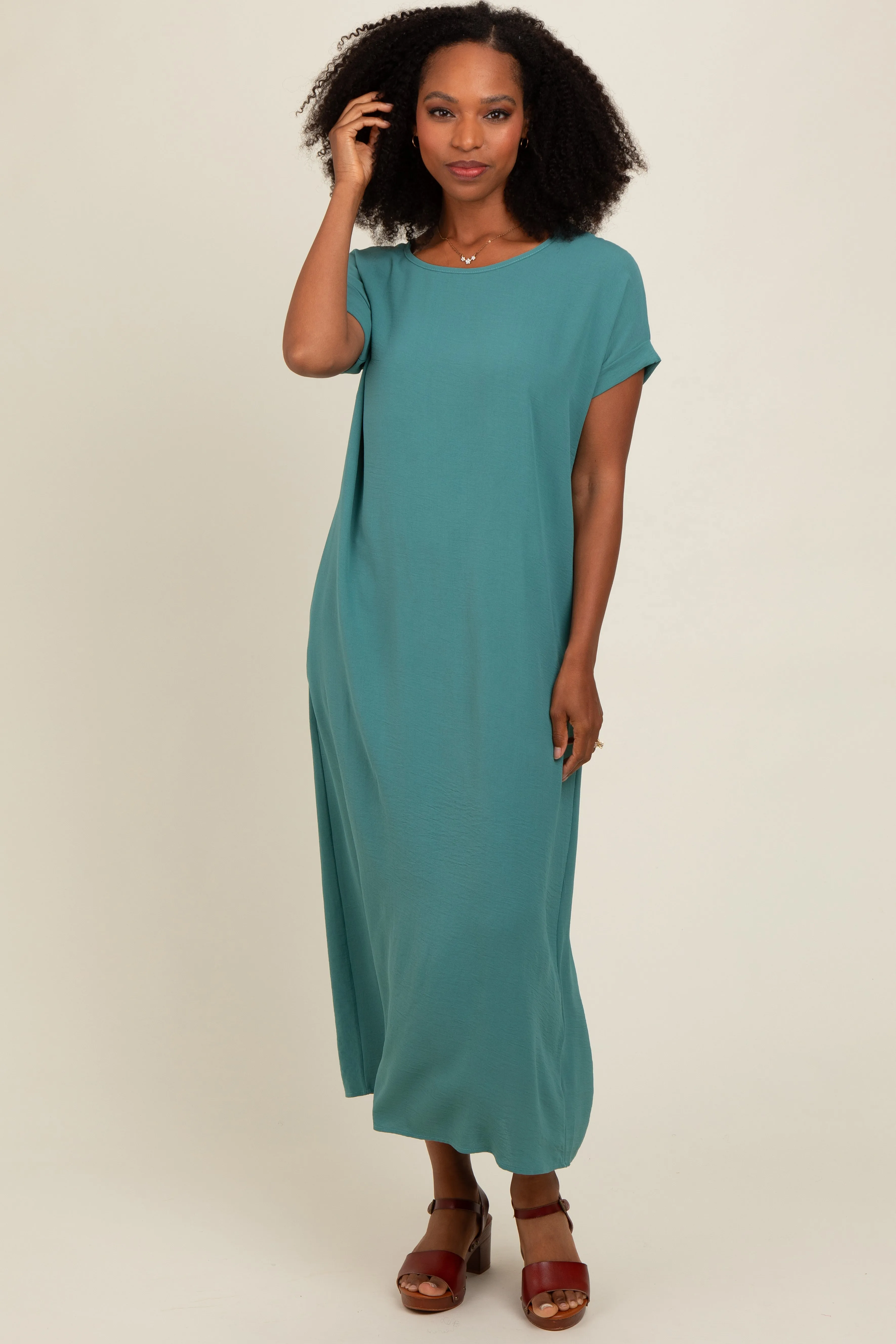 Teal Rolled Cuff Midi Dress sold by Pinkblush product image thumbnail 2