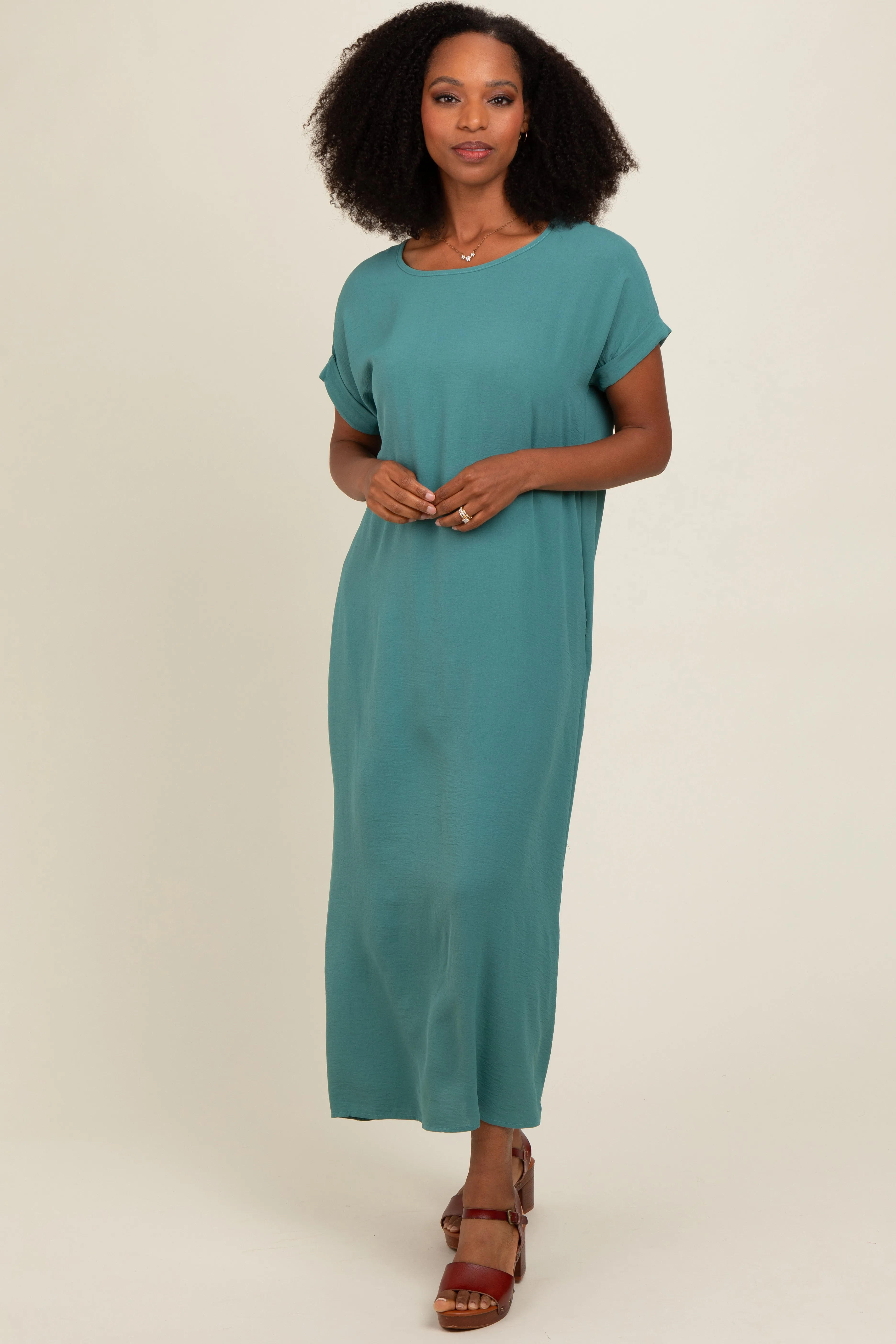 Teal Rolled Cuff Midi Dress sold by Pinkblush product image thumbnail 3