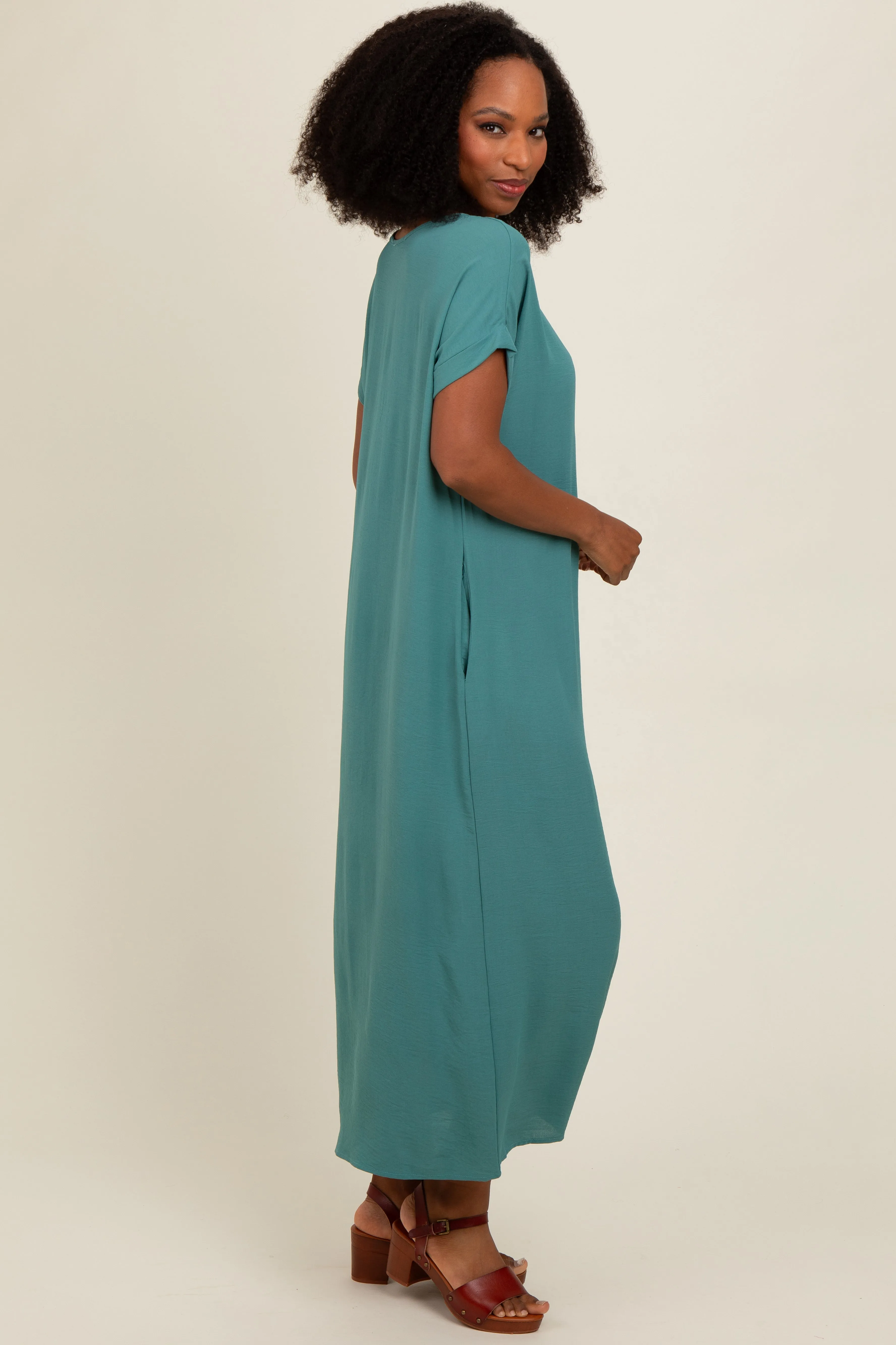 Teal Rolled Cuff Midi Dress sold by Pinkblush product image thumbnail 4