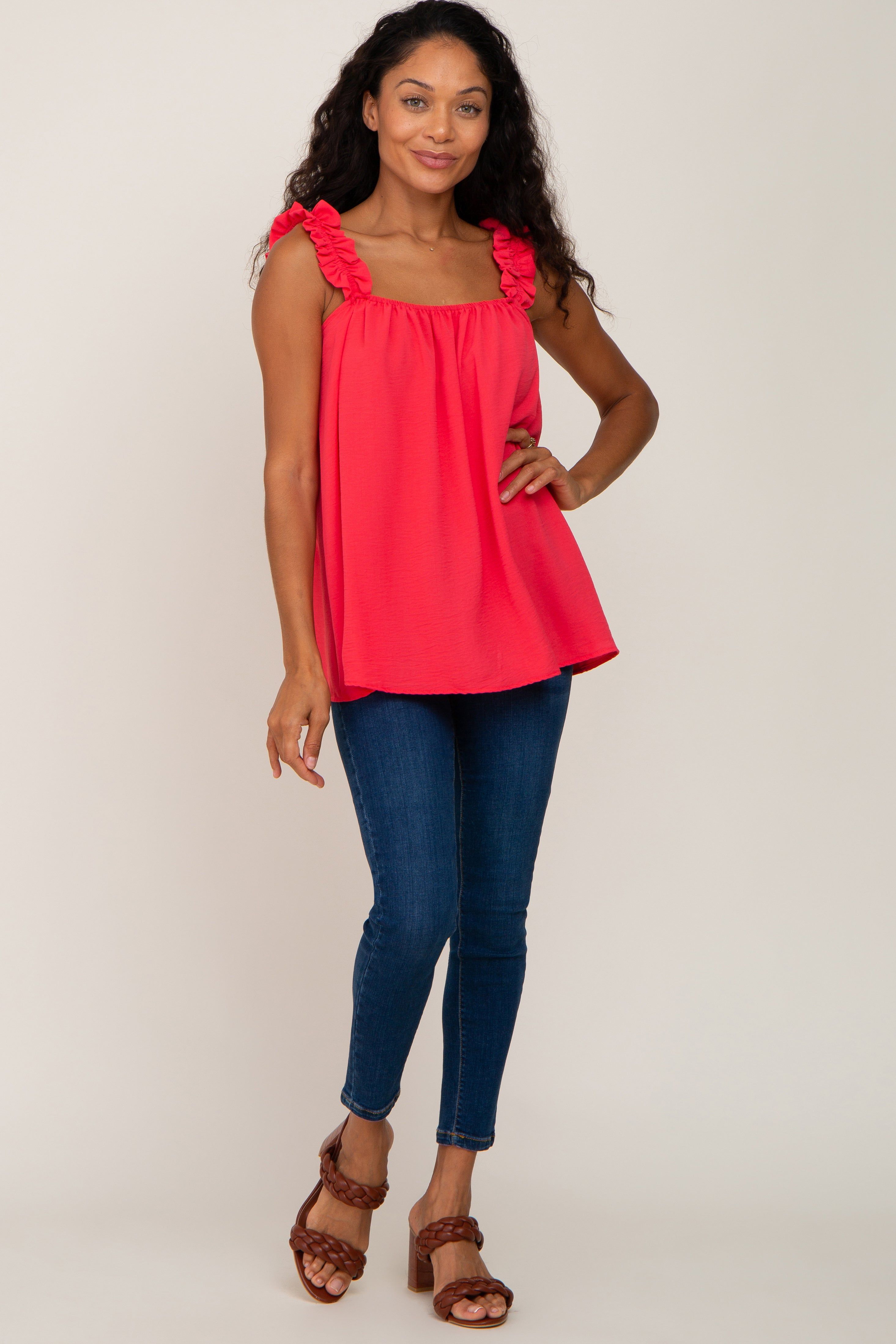 Black Square Neck Ruffle Strap Top sold by Pinkblush product image thumbnail 4