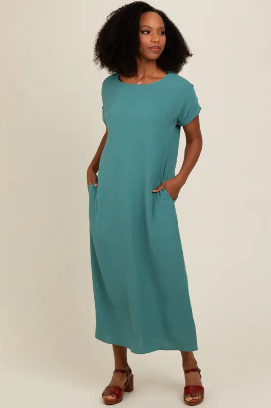 Teal Rolled Cuff Midi Dress sold by Pinkblush