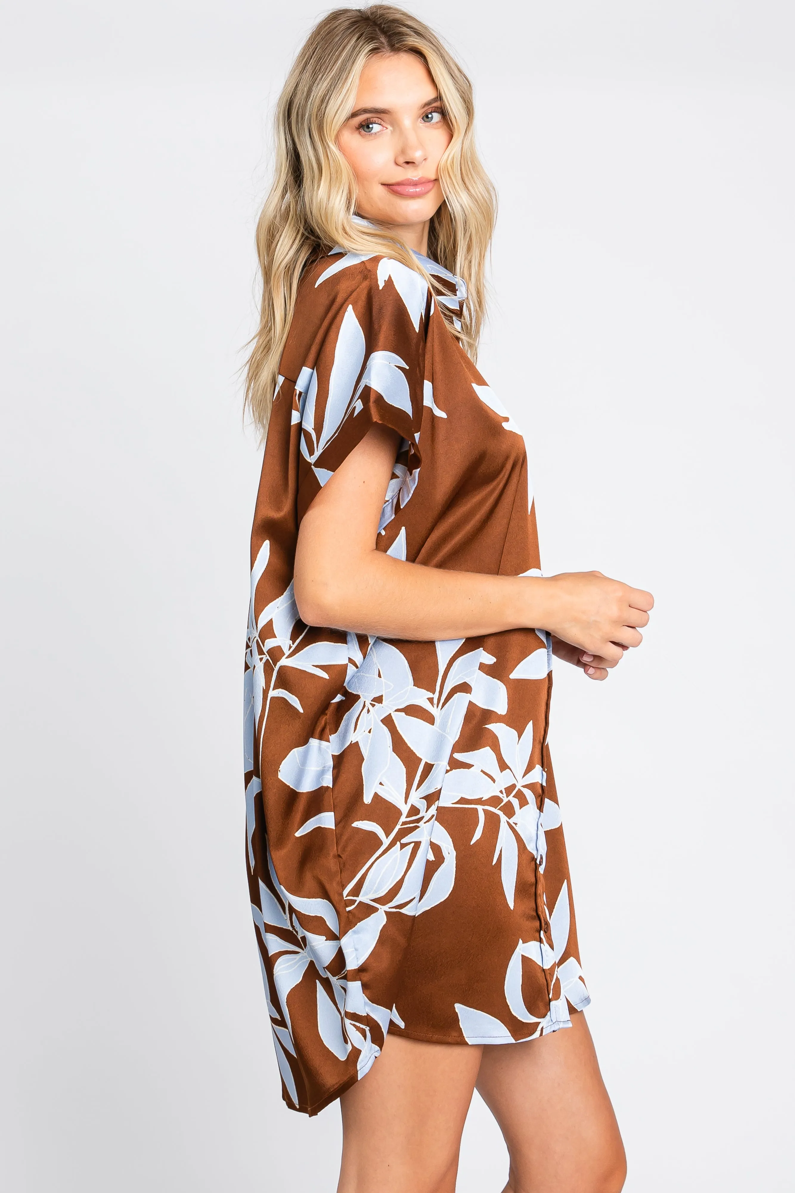 Brown Floral Button Down Mini Dress sold by Pinkblush product image thumbnail 2