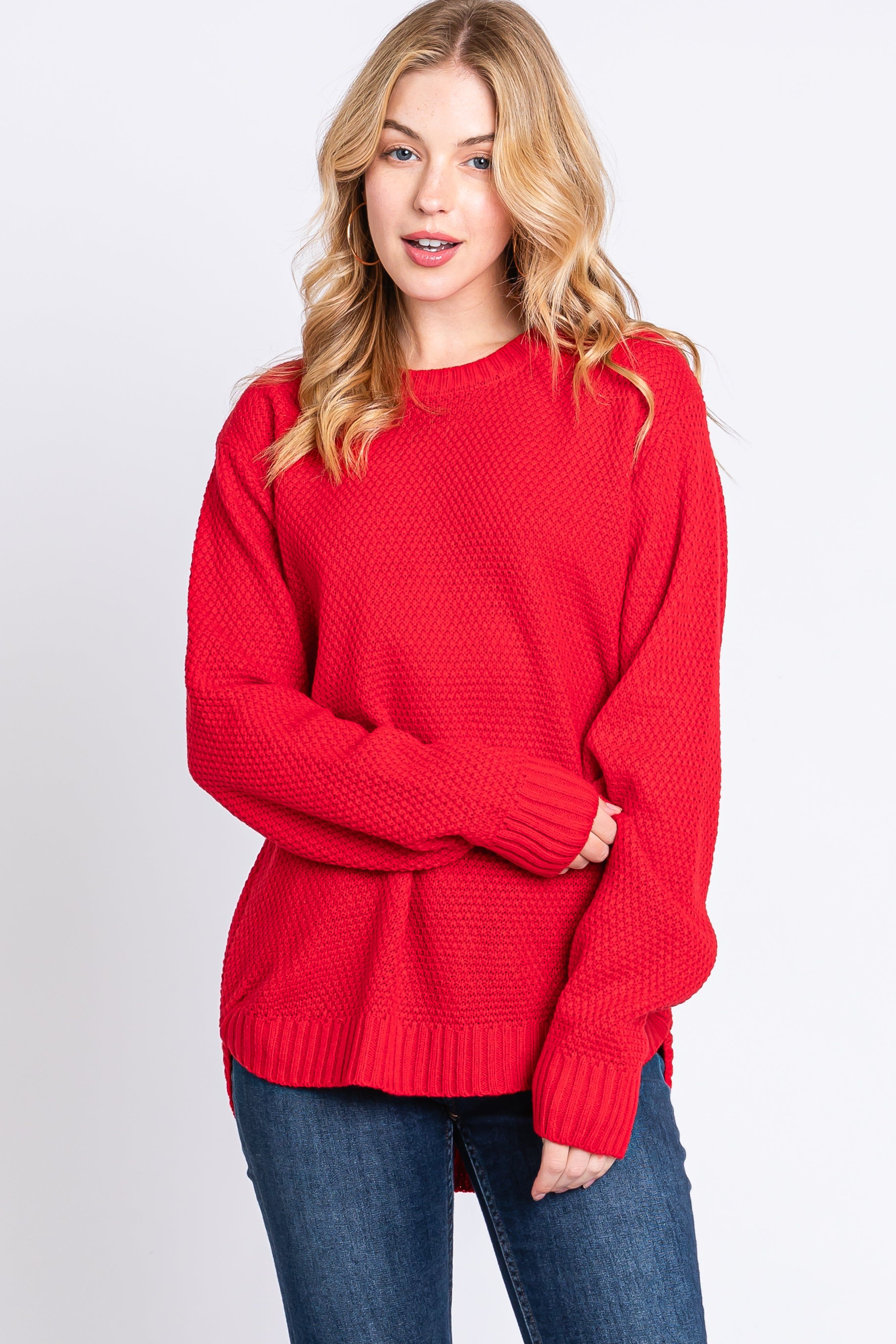 Red Knit Pullover Sweater sold by Pinkblush