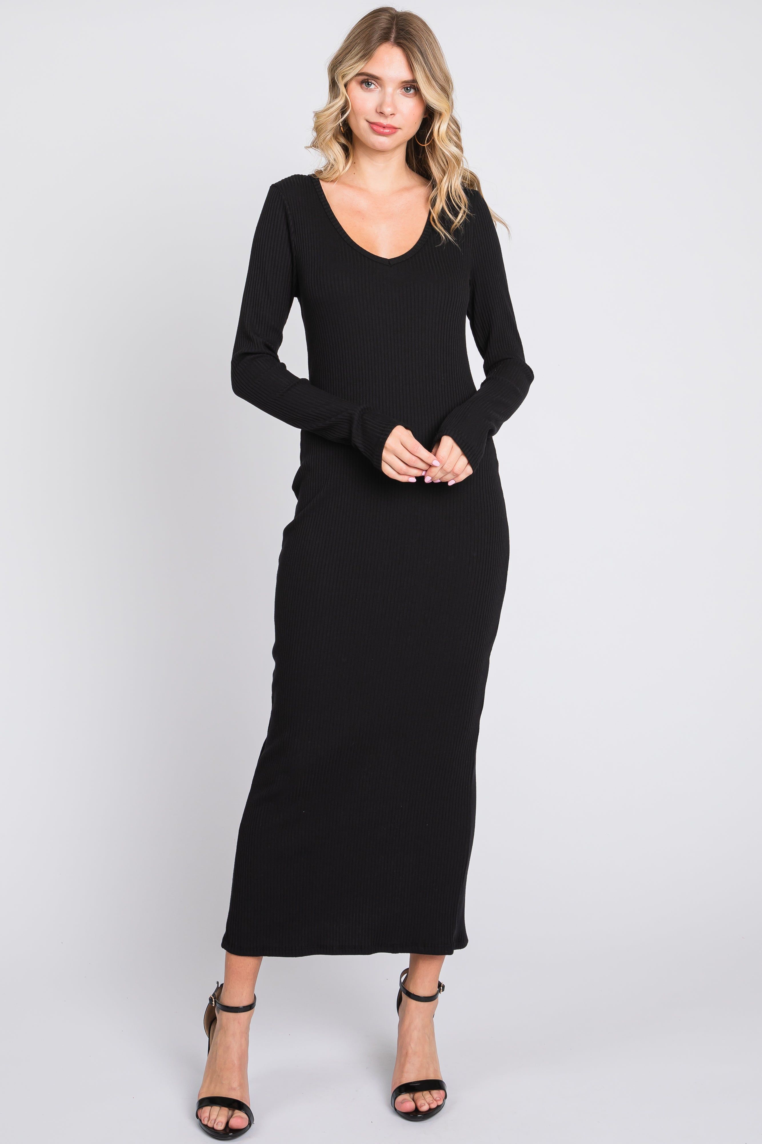 Black Ribbed Long Sleeve Maternity Maxi Dress sold by Pinkblush product image thumbnail 4