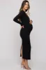 Black Ribbed Long Sleeve Maternity Maxi Dress sold by Pinkblush