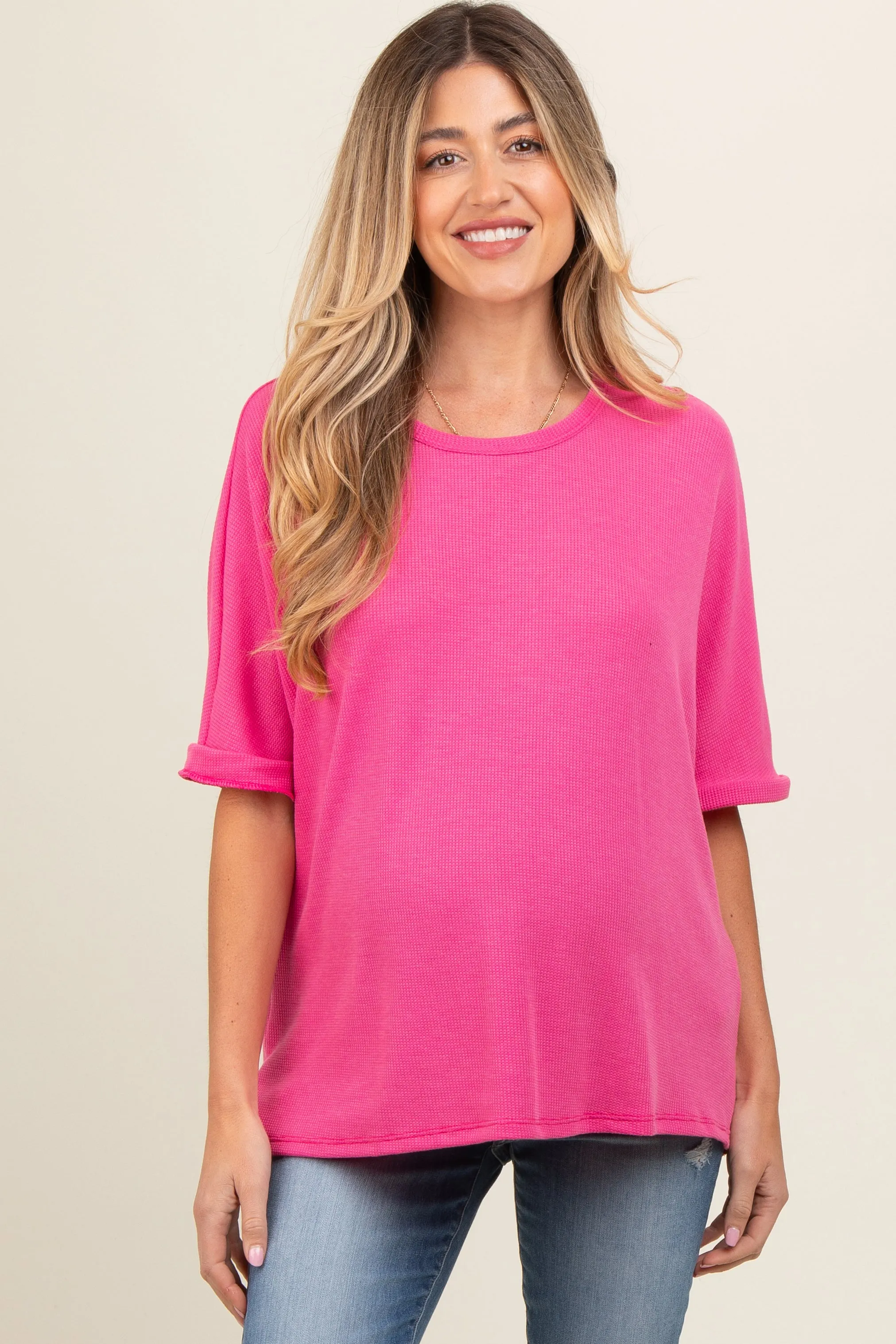 Pink Waffle Knit Dolman Maternity Top sold by Pinkblush