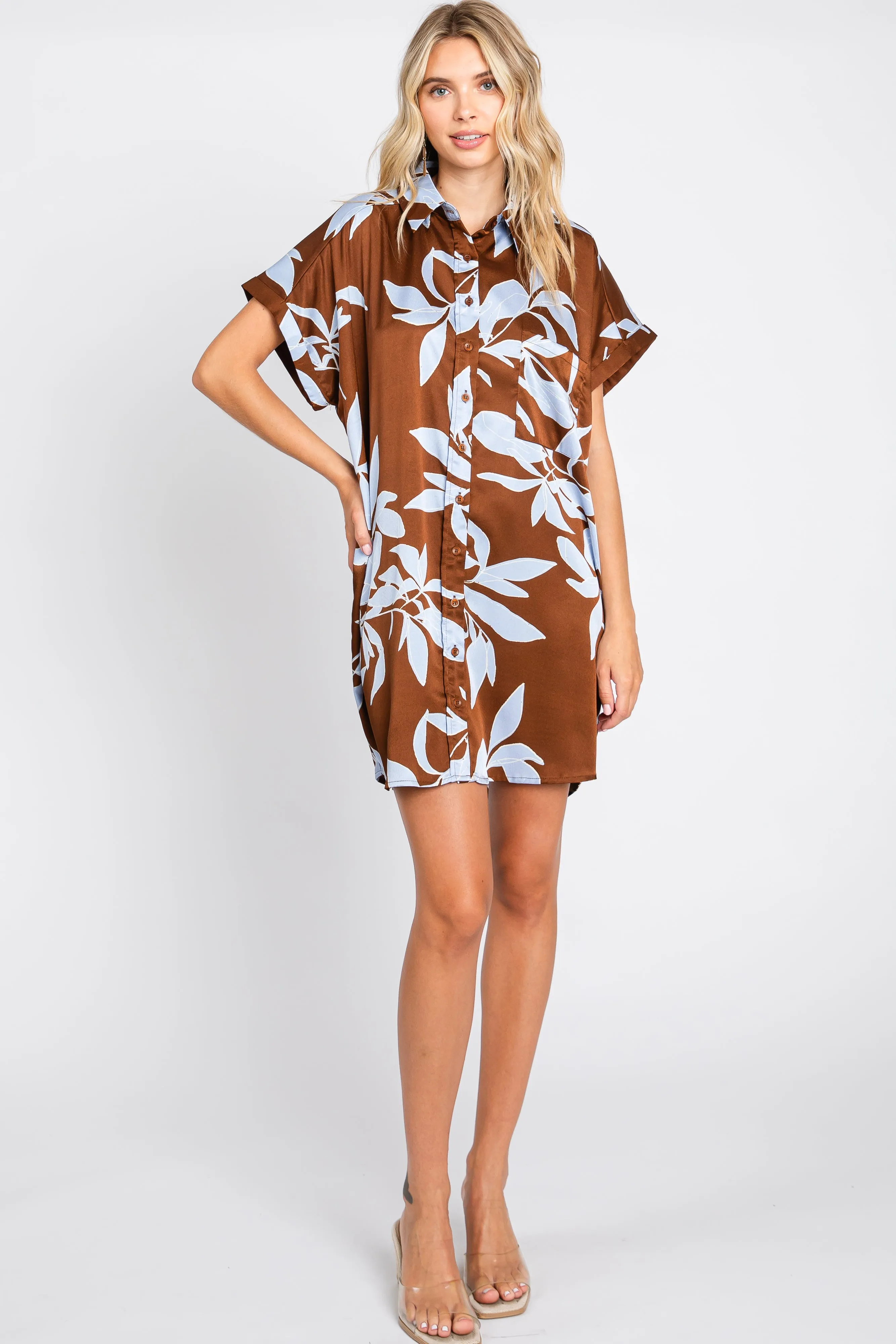 Brown Floral Button Down Mini Dress sold by Pinkblush product image thumbnail 5