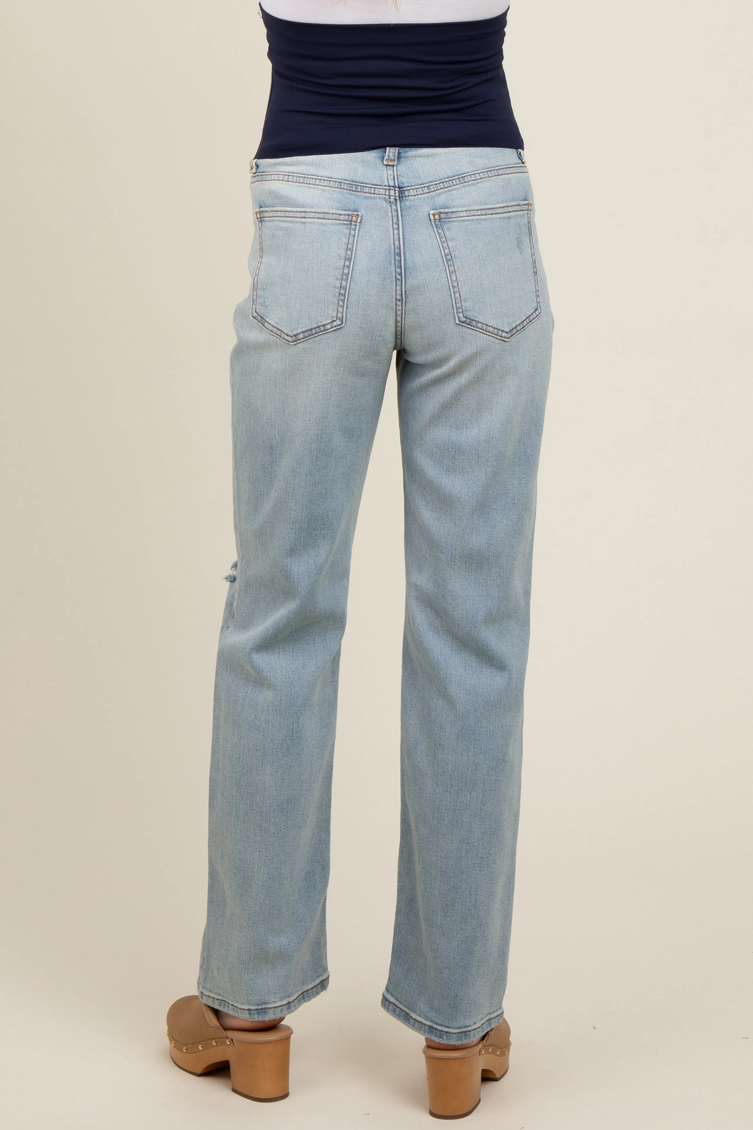 Light Blue Distressed Open Knee Maternity Straight Leg Jeans sold by Pinkblush product image thumbnail 5