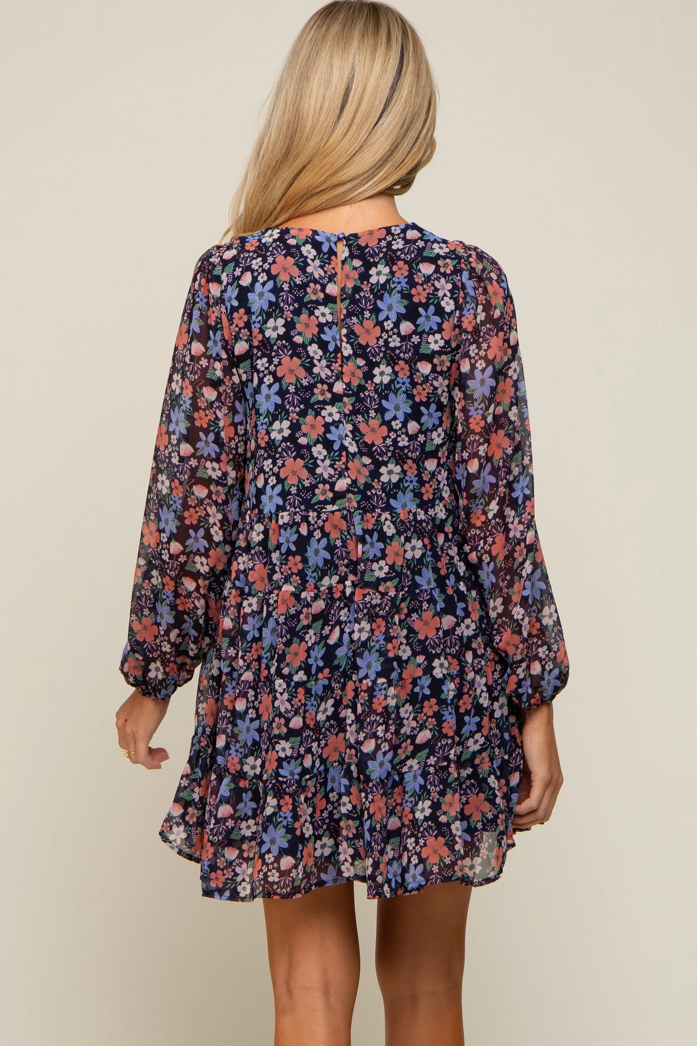 Navy Floral Chiffon Maternity Mini Dress sold by Pinkblush product image thumbnail 3