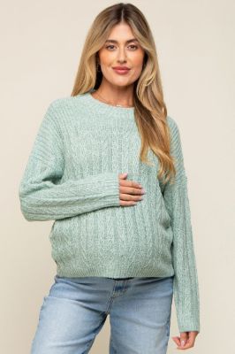 Mint Green Cable Knit Maternity Sweater sold by Pinkblush