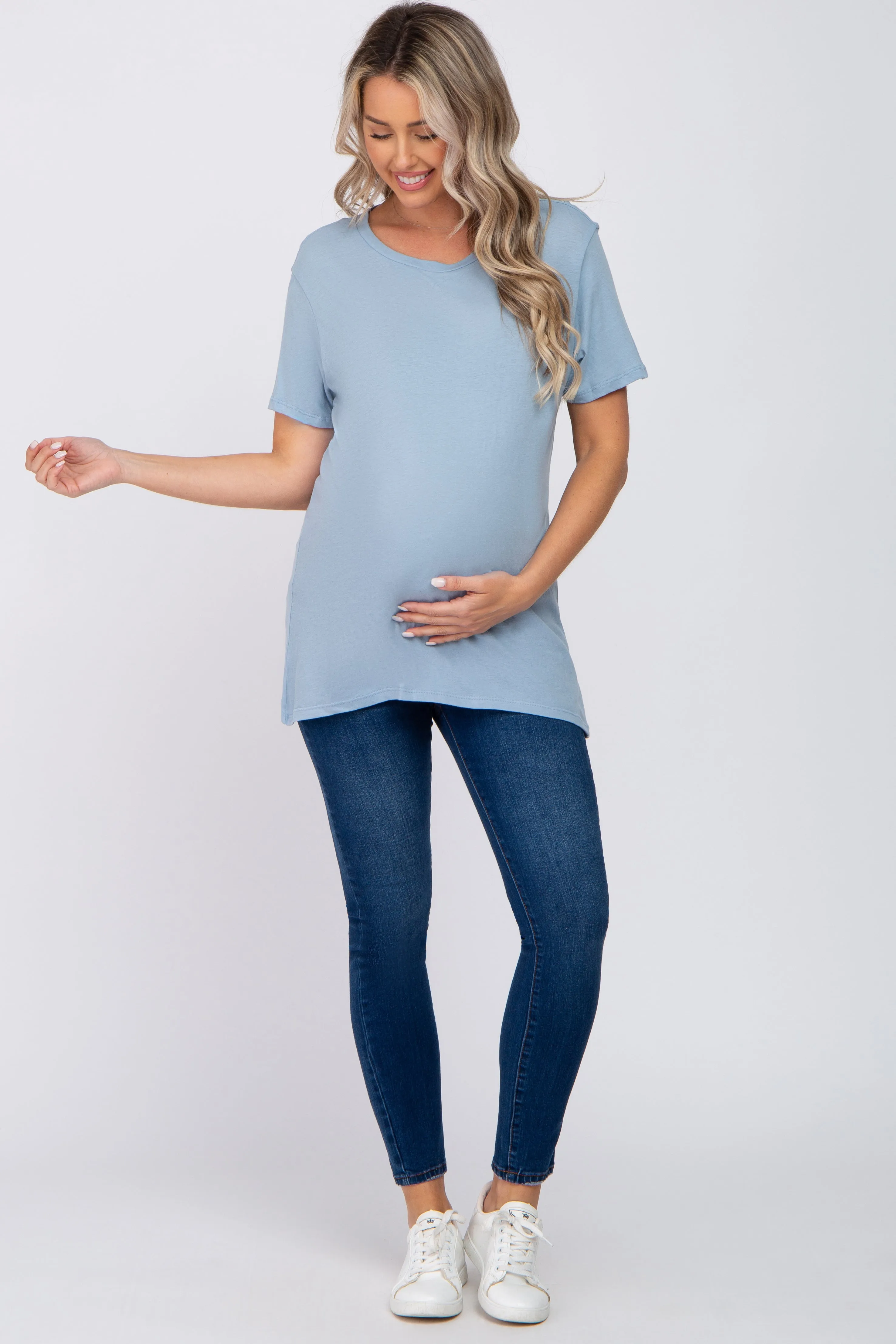 Slate Blue Oversized Short Sleeve Maternity Top sold by Pinkblush product image thumbnail 4