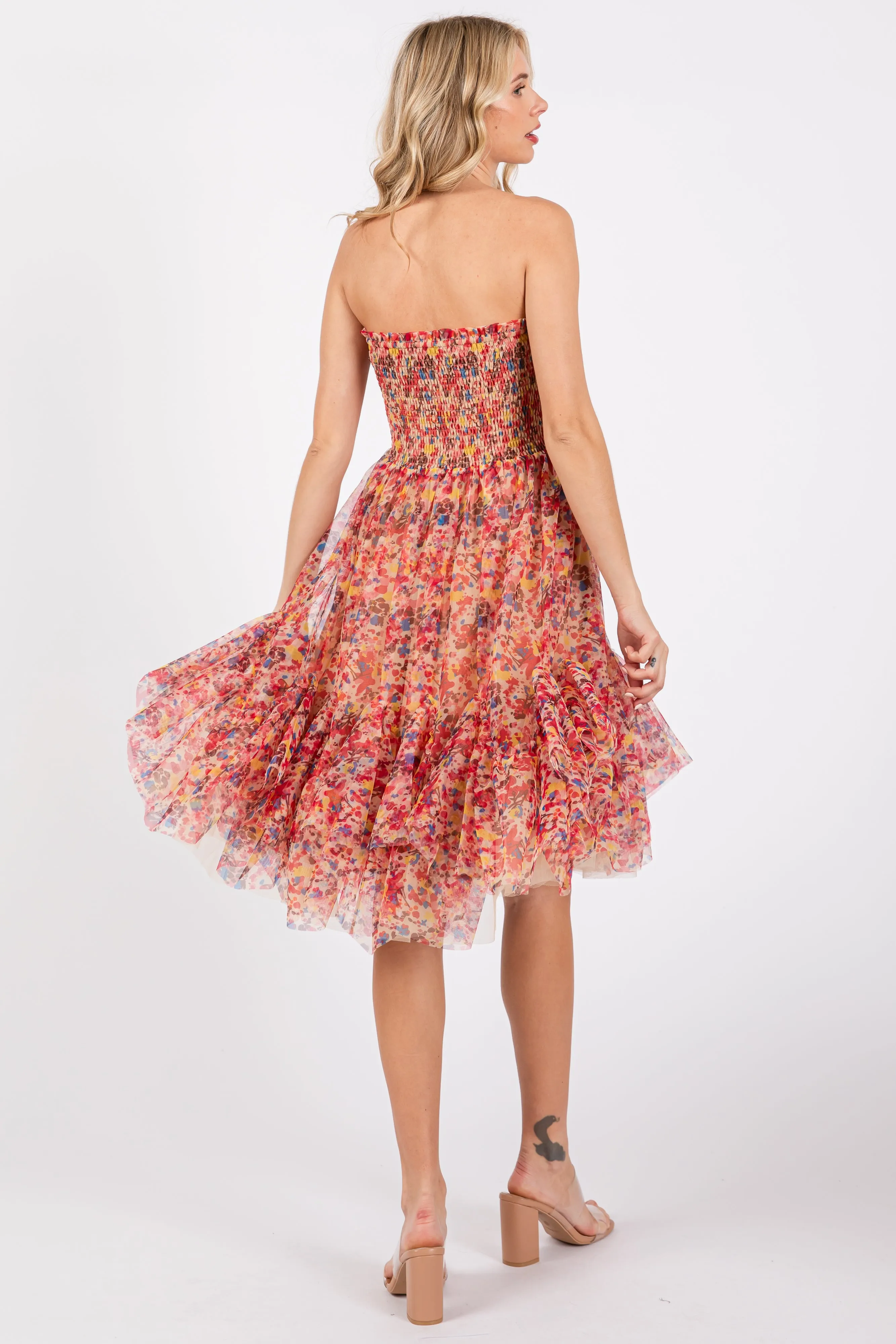 Pink Floral Sleeveless Smocked Ruffle Hem Dress sold by Pinkblush product image thumbnail 3