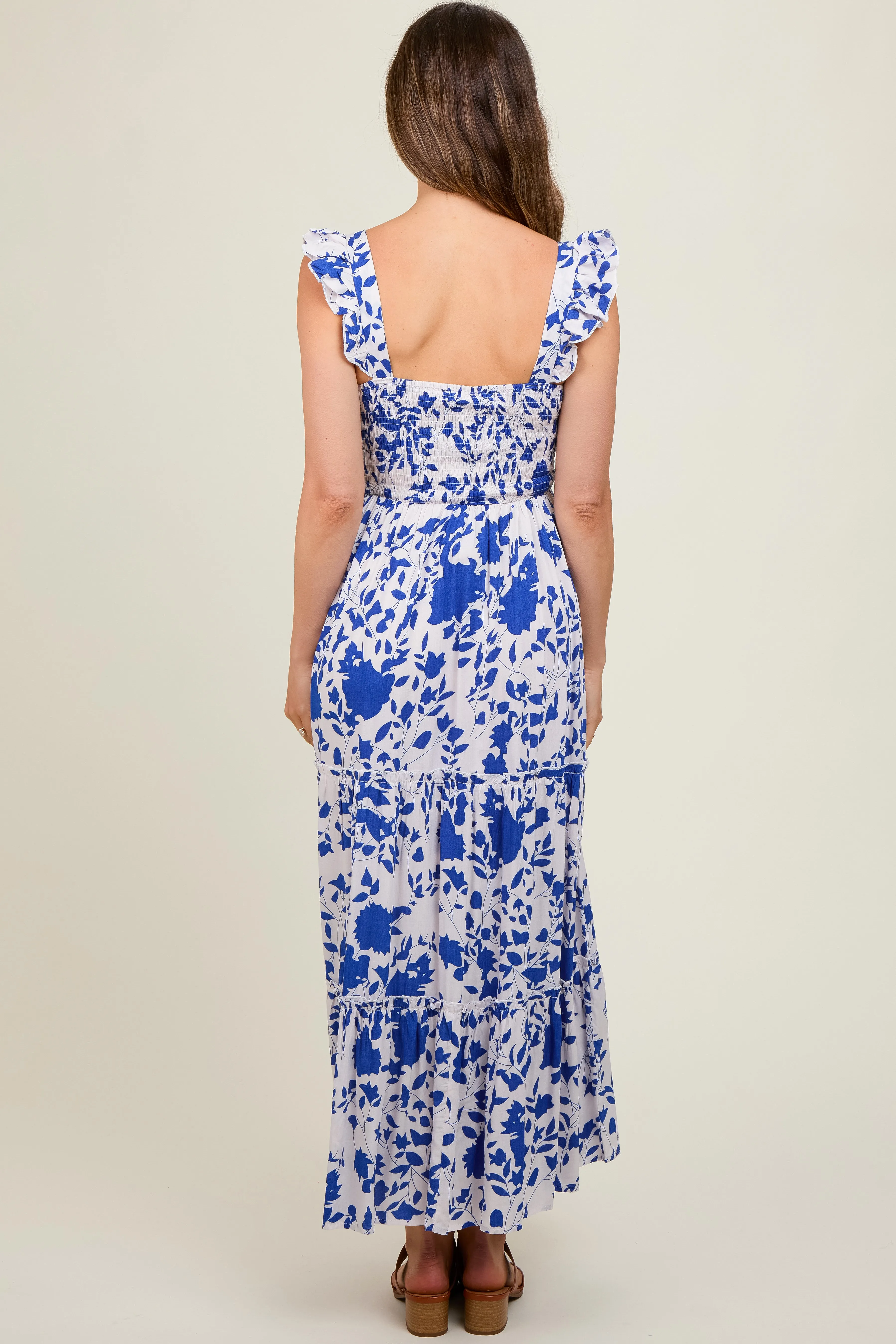 Royal Blue Ruffle Sleeve Tiered Maternity Maxi Dress sold by Pinkblush product image thumbnail 4