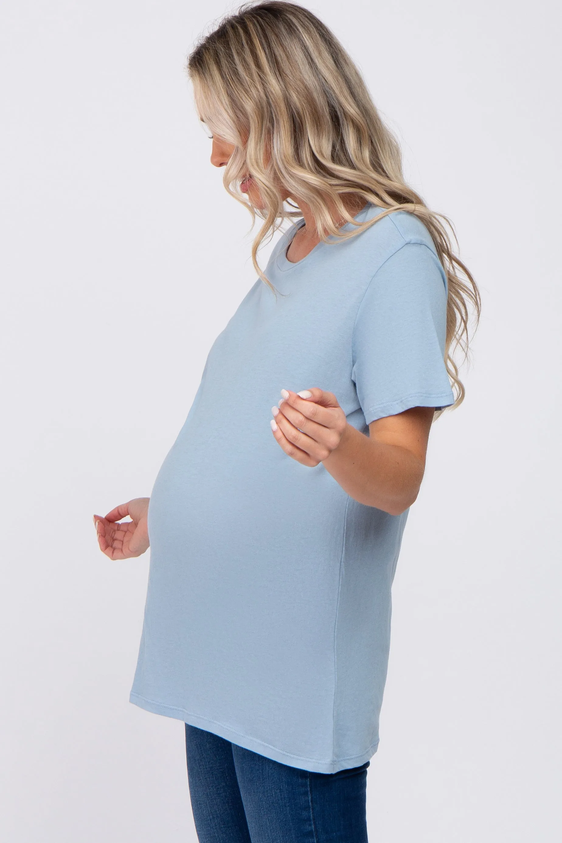 Slate Blue Oversized Short Sleeve Maternity Top sold by Pinkblush product image thumbnail 2