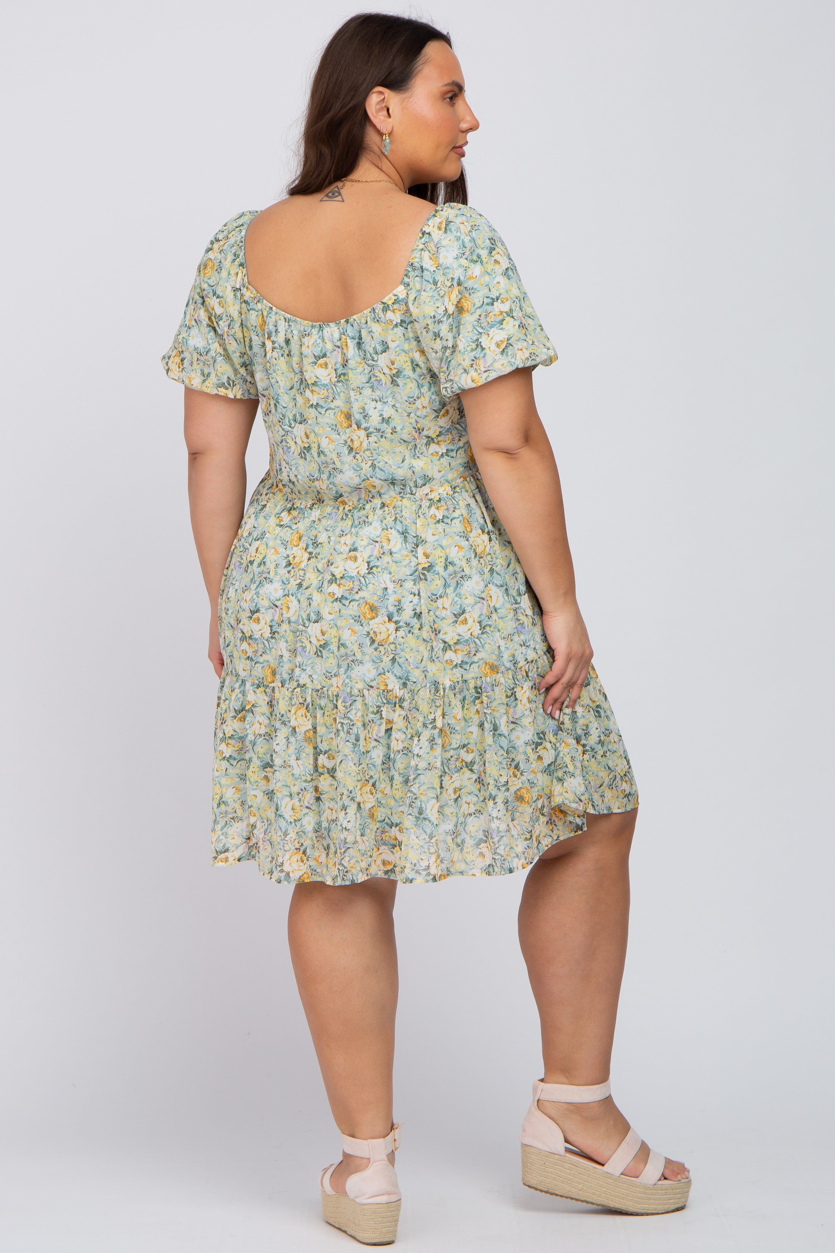 Mint Green Floral Front Tie Plus Mini Dress sold by Pinkblush product image thumbnail 3