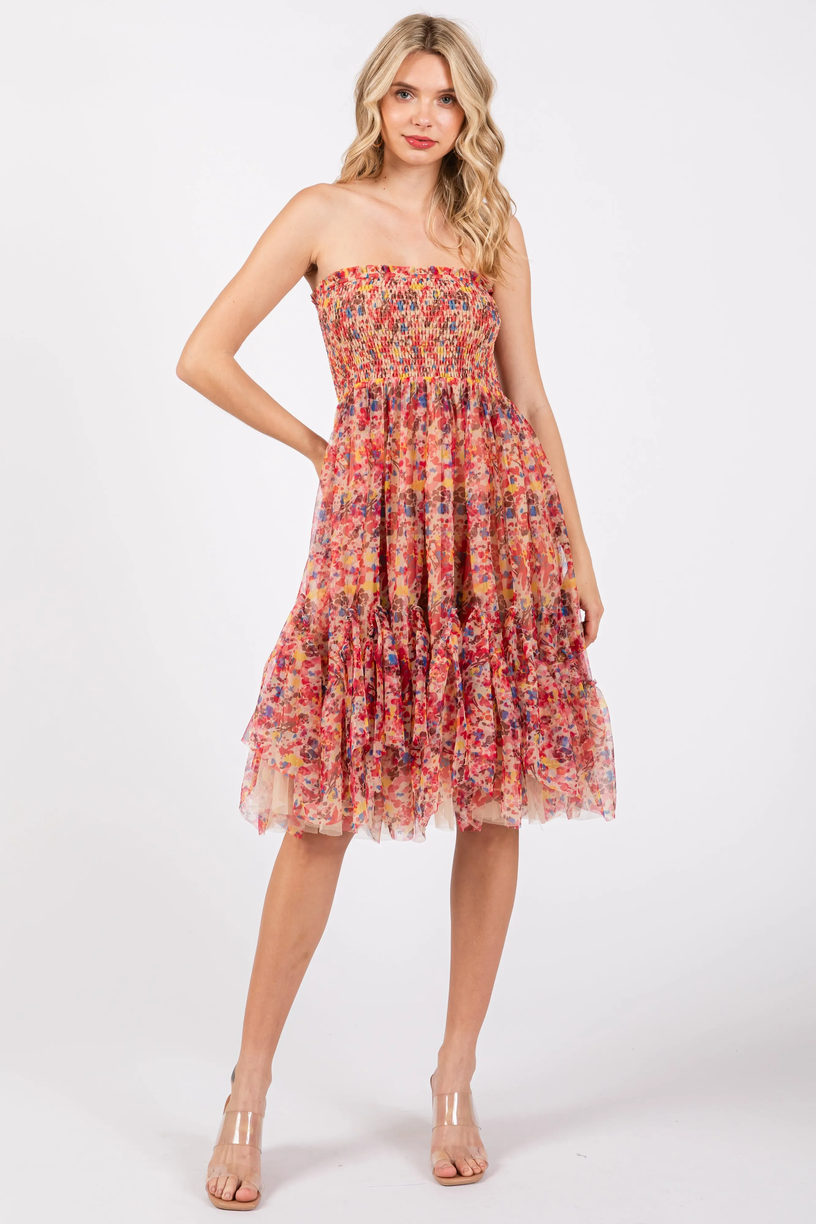 Pink Floral Sleeveless Smocked Ruffle Hem Dress sold by Pinkblush