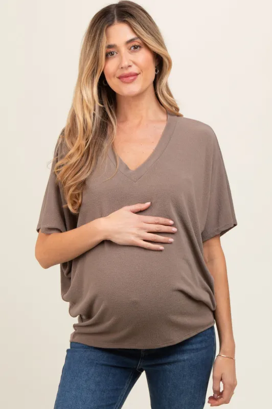Mocha V-Neck Crepe Knit Maternity Top sold by Pinkblush