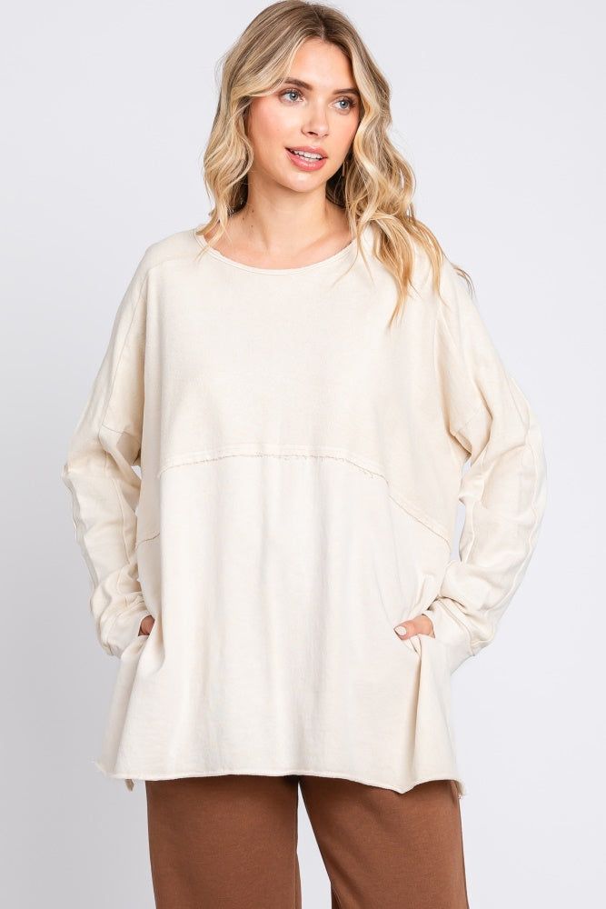 Cream Terry Cloth Raw Hem Maternity Top sold by Pinkblush product image thumbnail 5