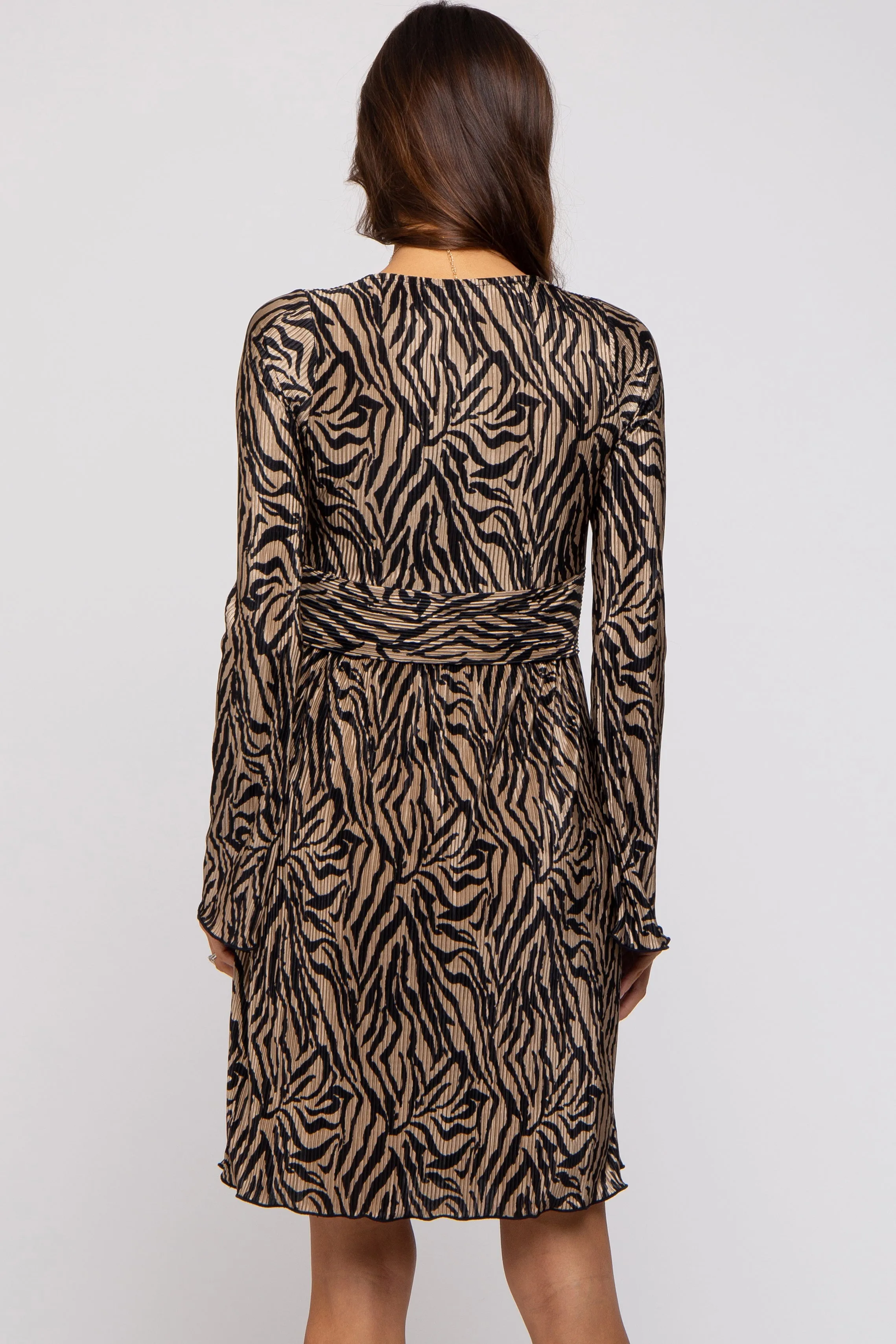 Taupe Printed Plisse Maternity Dress sold by Pinkblush product image thumbnail 3