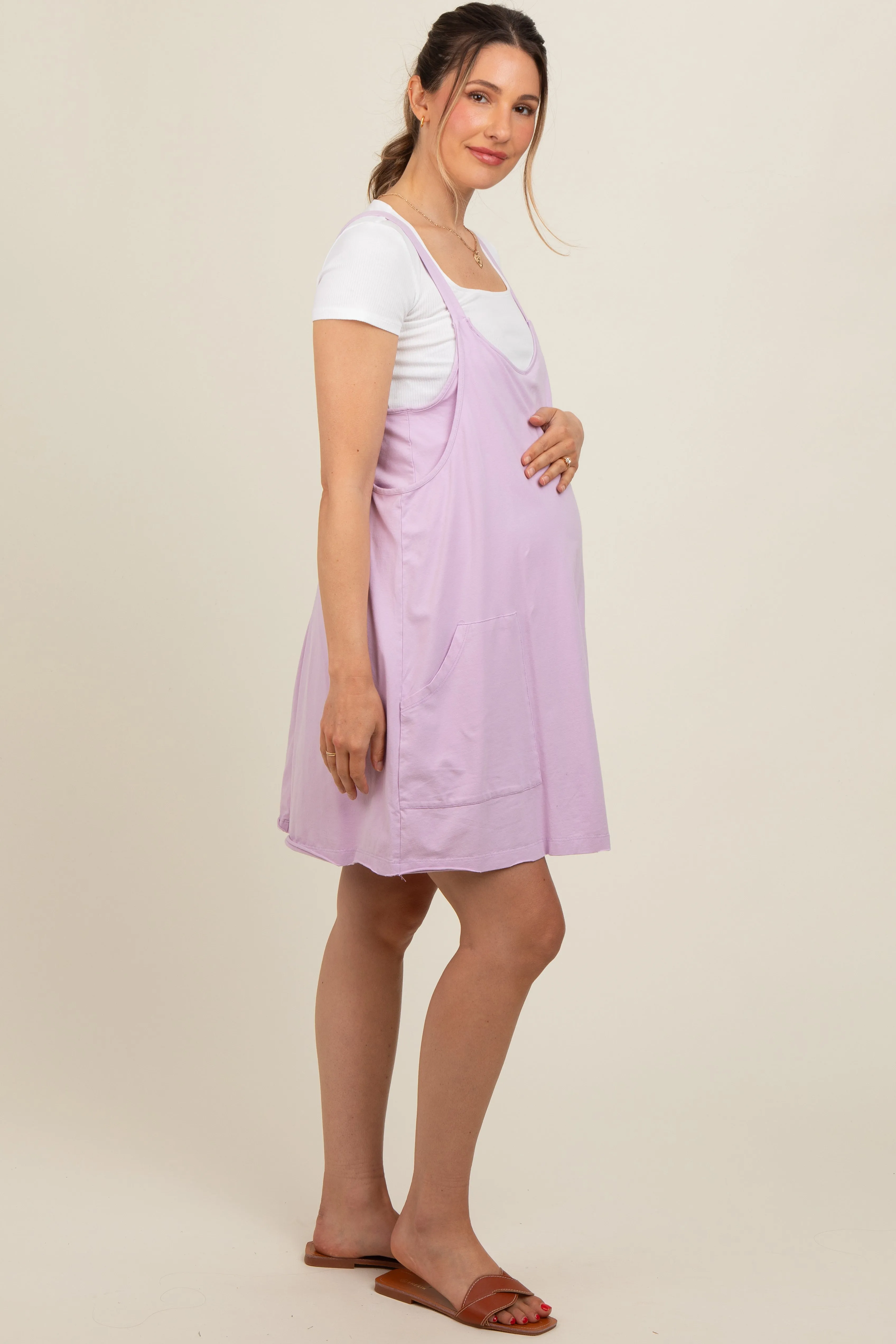 Lavender Comfy Knit Maternity Mini Dress with Shorts sold by Pinkblush product image thumbnail 3