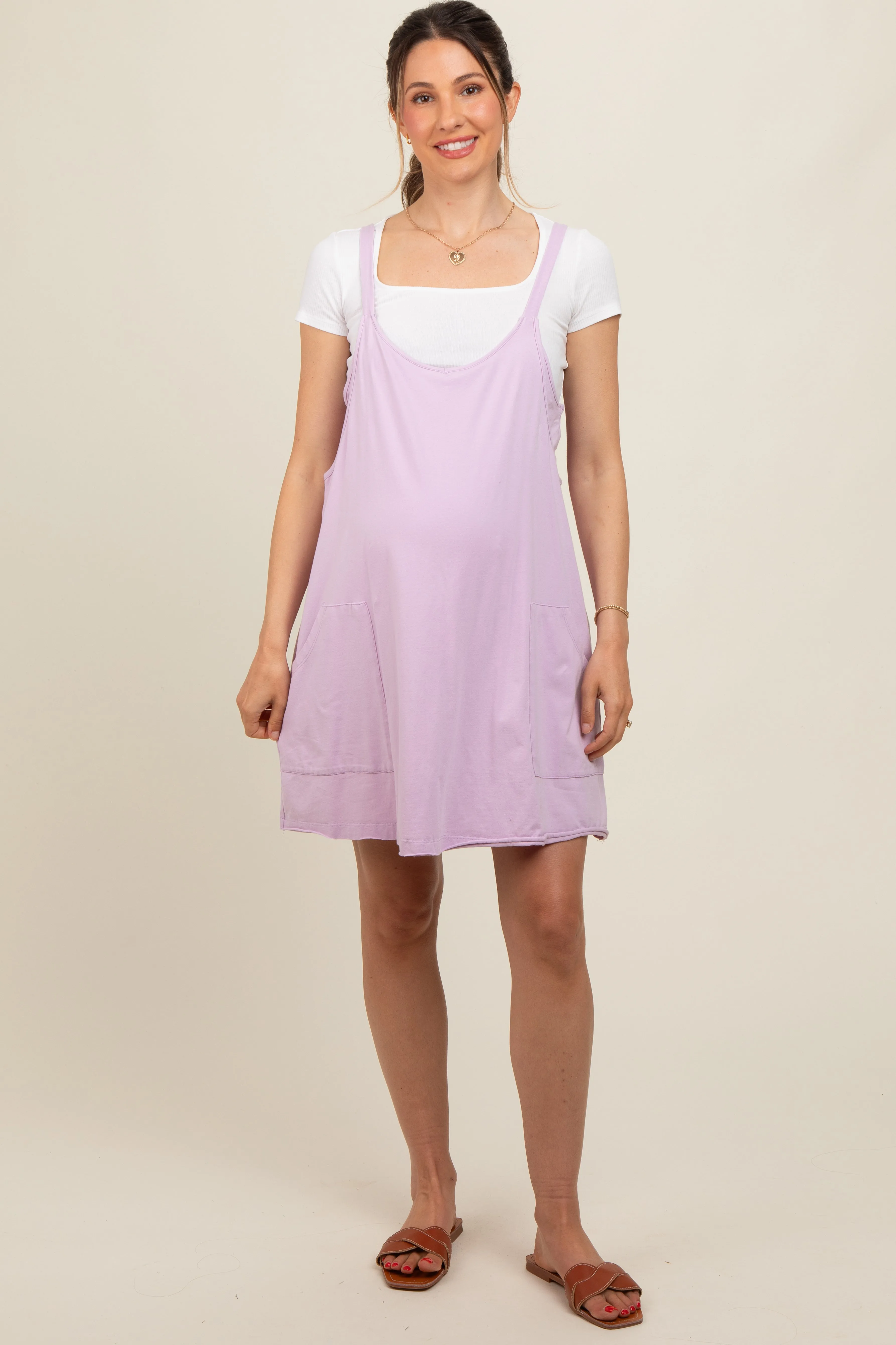 Lavender Comfy Knit Maternity Mini Dress with Shorts sold by Pinkblush product image thumbnail 2