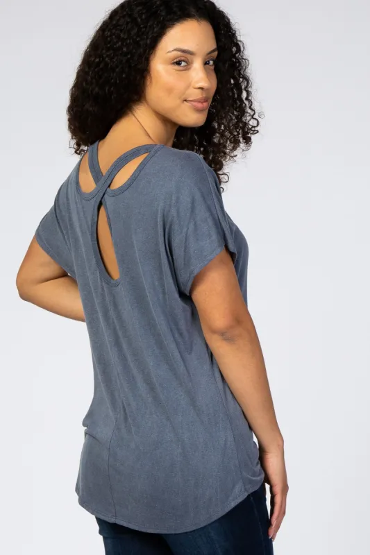 Navy Cross Back Short Sleeve Top sold by Pinkblush