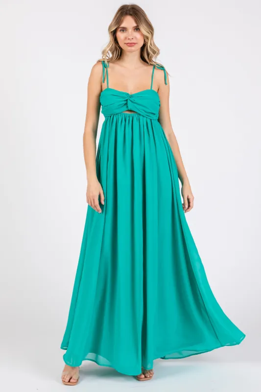 Jade Chiffon Sleeveless Cutout Front Maxi Dress sold by Pinkblush