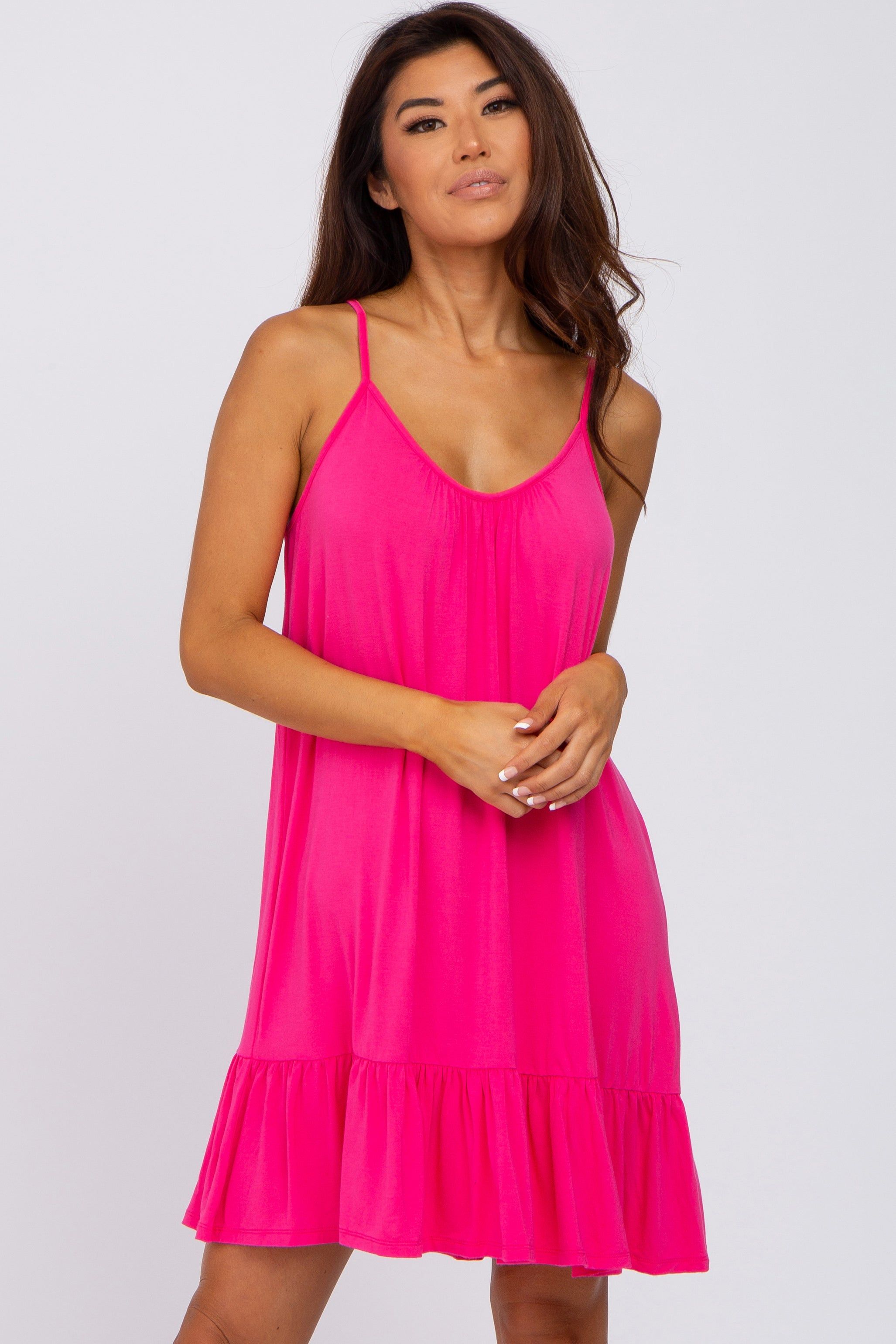 Fuchsia Ruffle Hem Swing Dress sold by Pinkblush