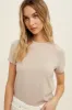 Taupe Ribbed Short Sleeve Curved Hem Top sold by Pinkblush
