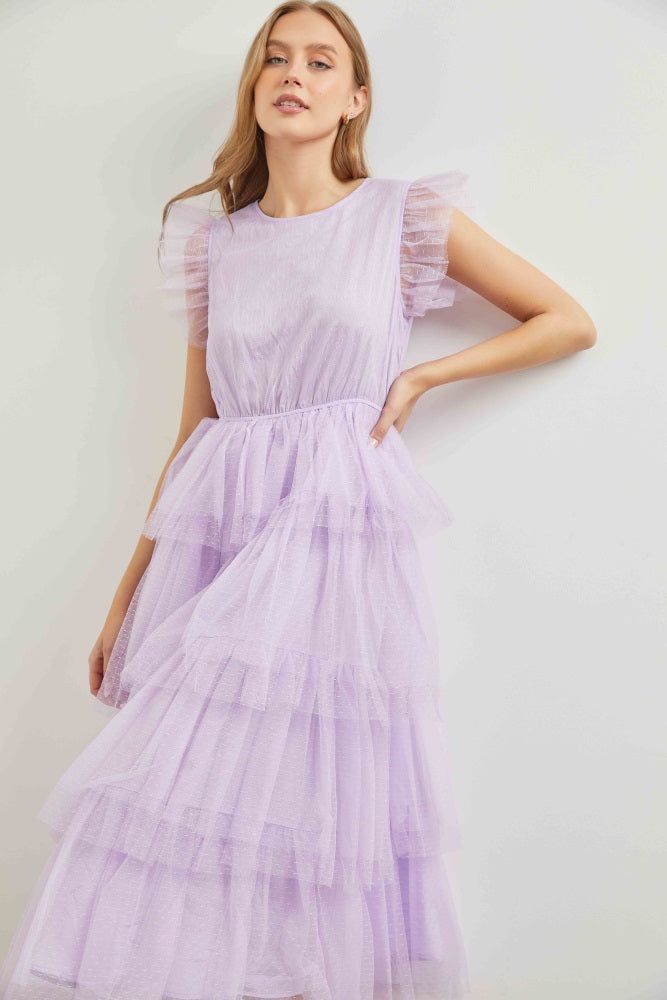Lilac Round Neck Tulle Maxi Dress sold by Pinkblush product image thumbnail 4