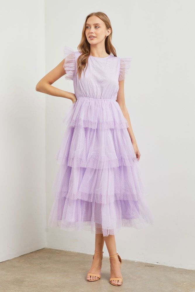 Lilac Round Neck Tulle Maxi Dress sold by Pinkblush