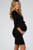 Black Brushed Knit Wrap Fitted Maternity/Nursing Dress sold by Pinkblush