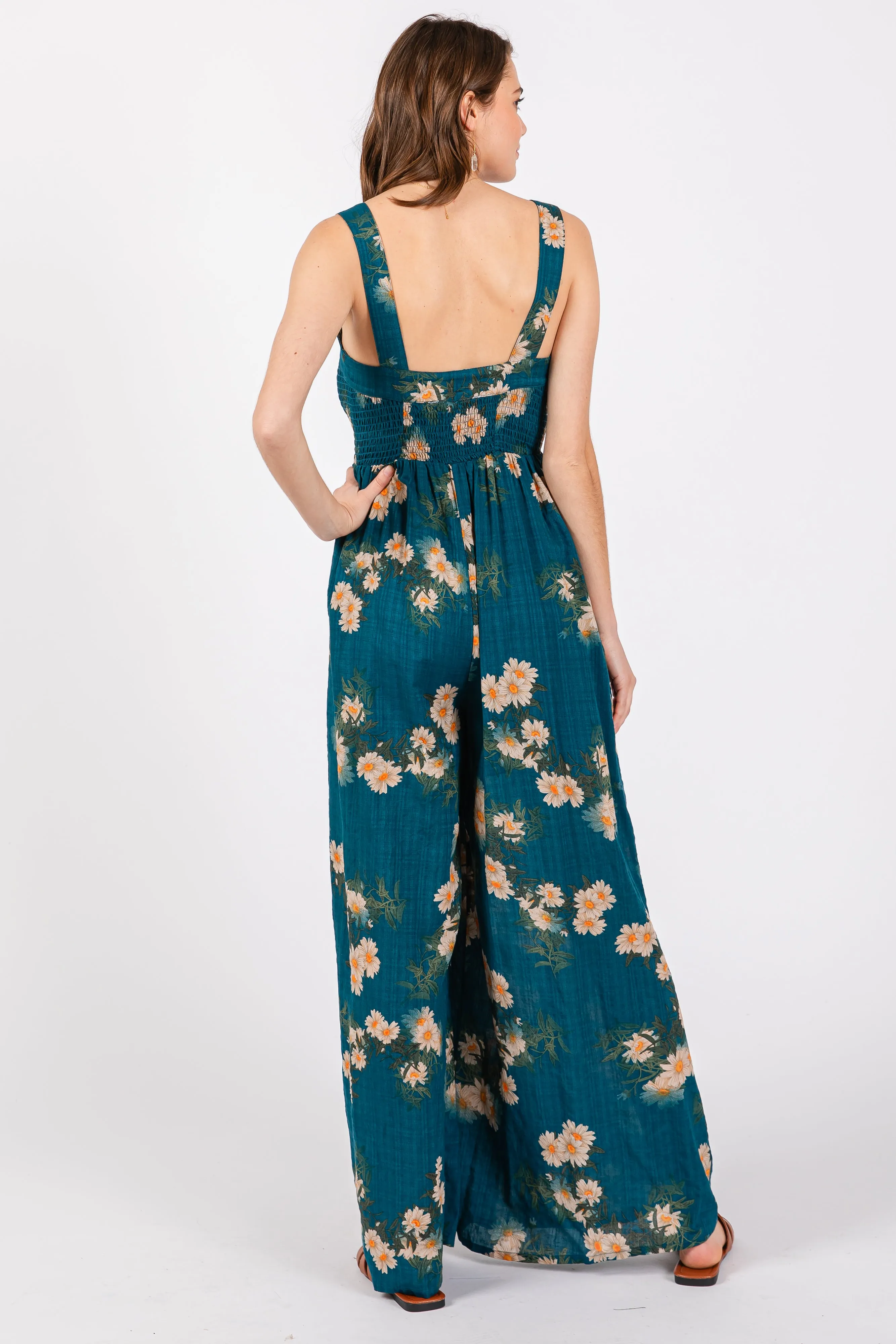 Teal Floral Smocked Jumpsuit sold by Pinkblush product image thumbnail 3