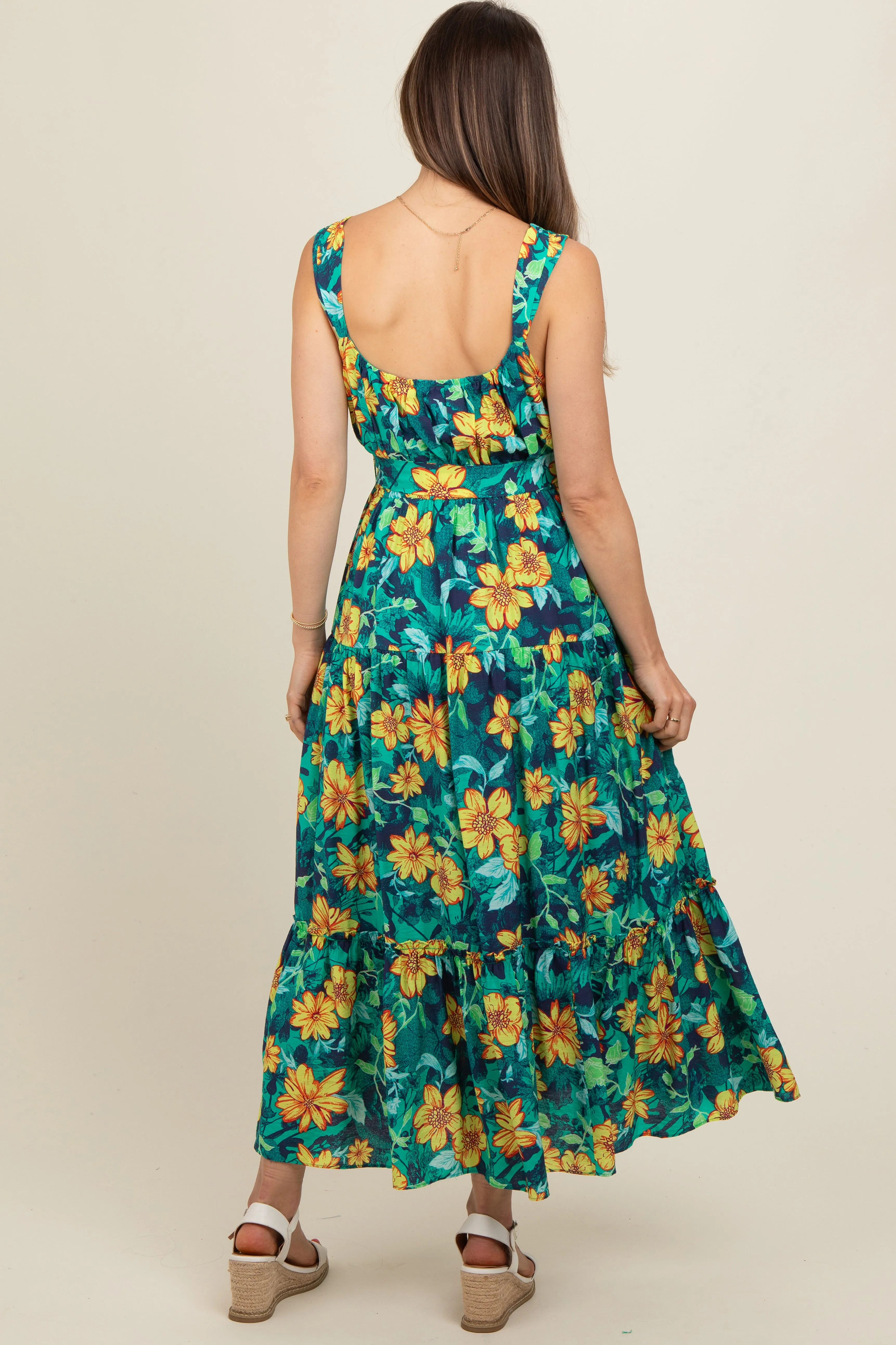 Yellow Floral Tiered Sash Tie Maternity Midi Dress sold by Pinkblush product image thumbnail 4