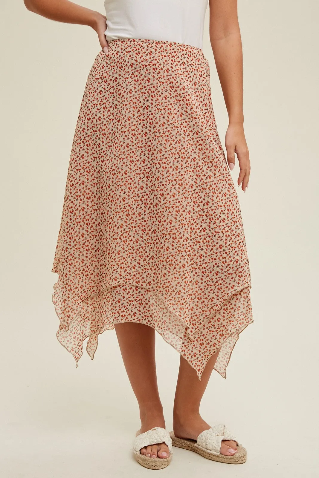 Taupe Red Floral Handkerchief Midi Skirt sold by Pinkblush product image thumbnail 3