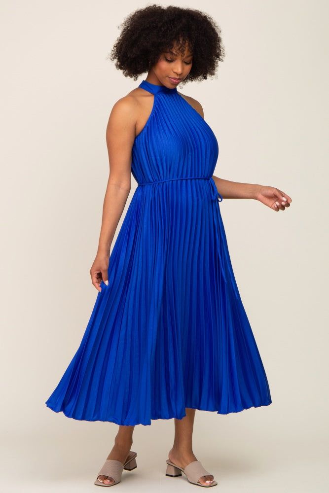 Royal Blue Pleated Halter Dress sold by Pinkblush product image thumbnail 5