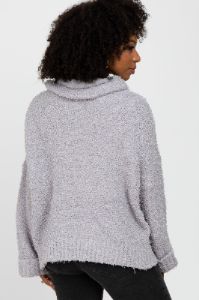 Grey Cowl Neck Cuff Sleeve Soft Knit Sweater sold by Pinkblush
