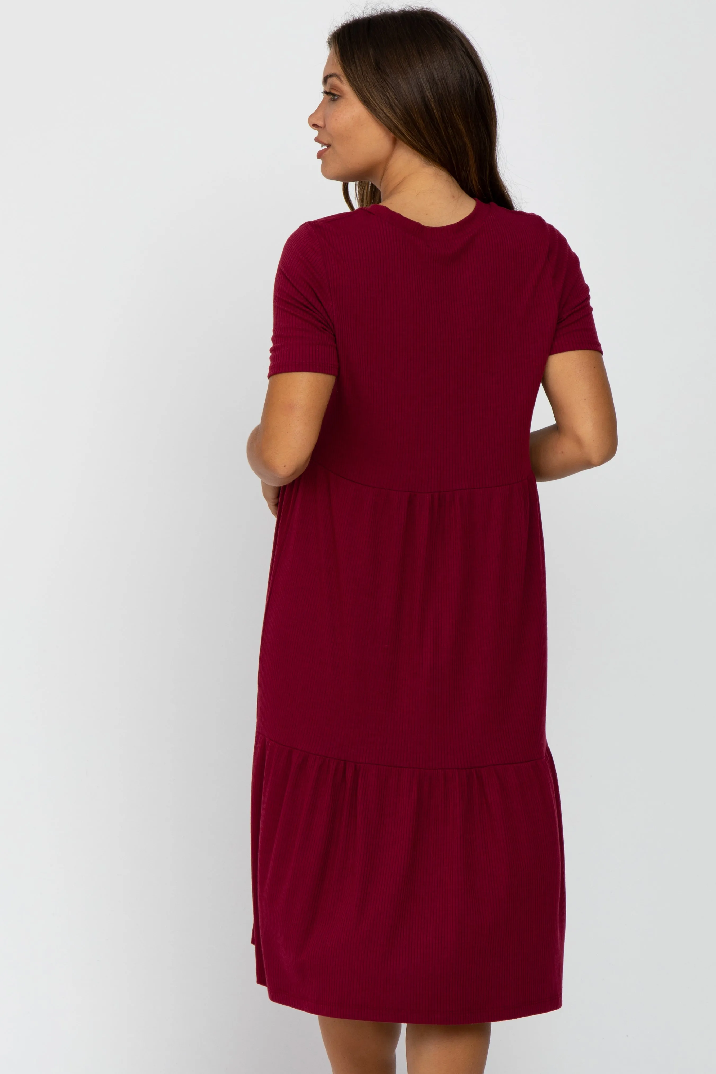 Burgundy Ribbed Tiered Maternity Dress sold by Pinkblush product image thumbnail 3